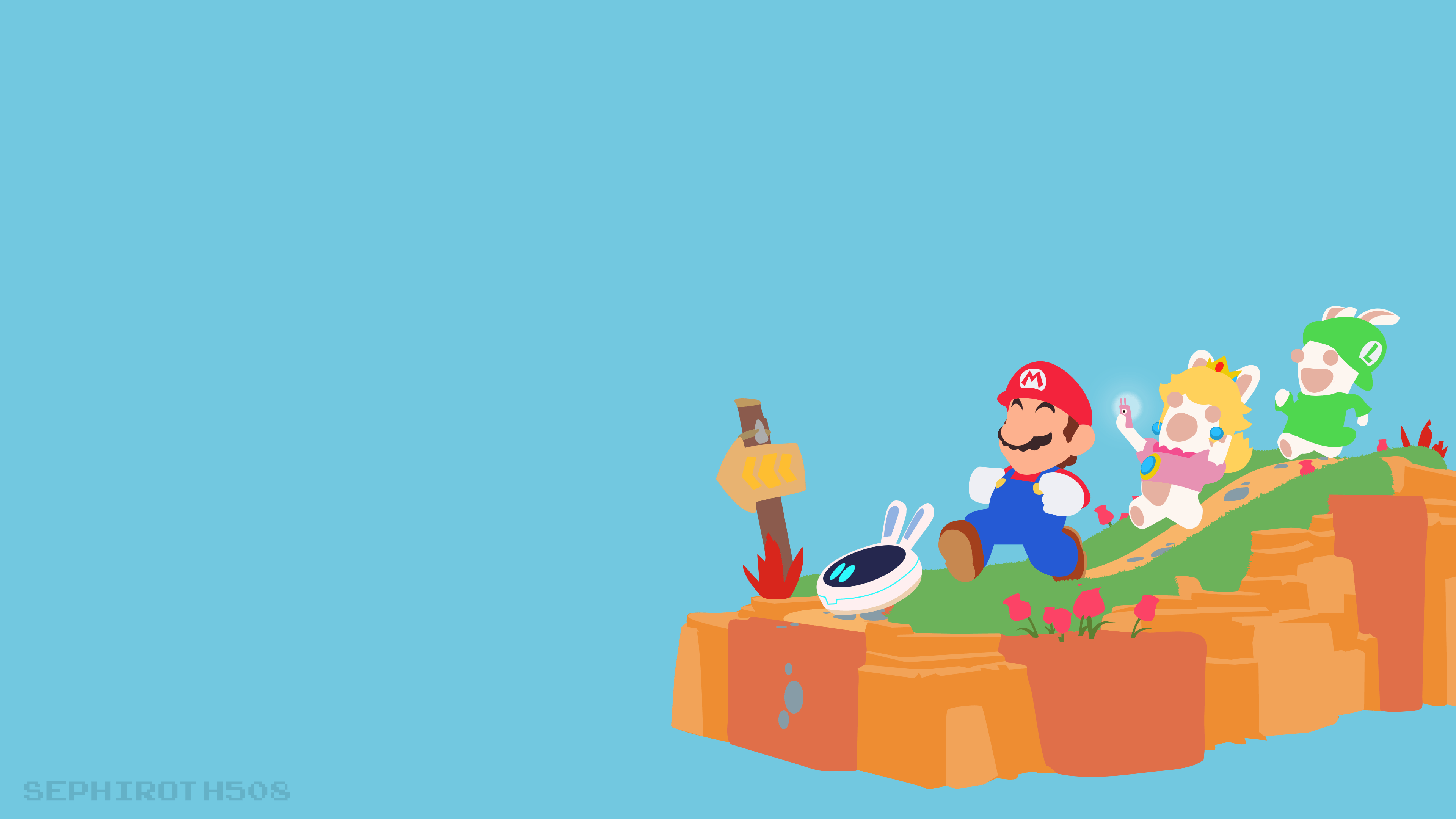 Mario Peach Yoshi collina, 3840x2160 4K Ultra HD, Monitor 4K