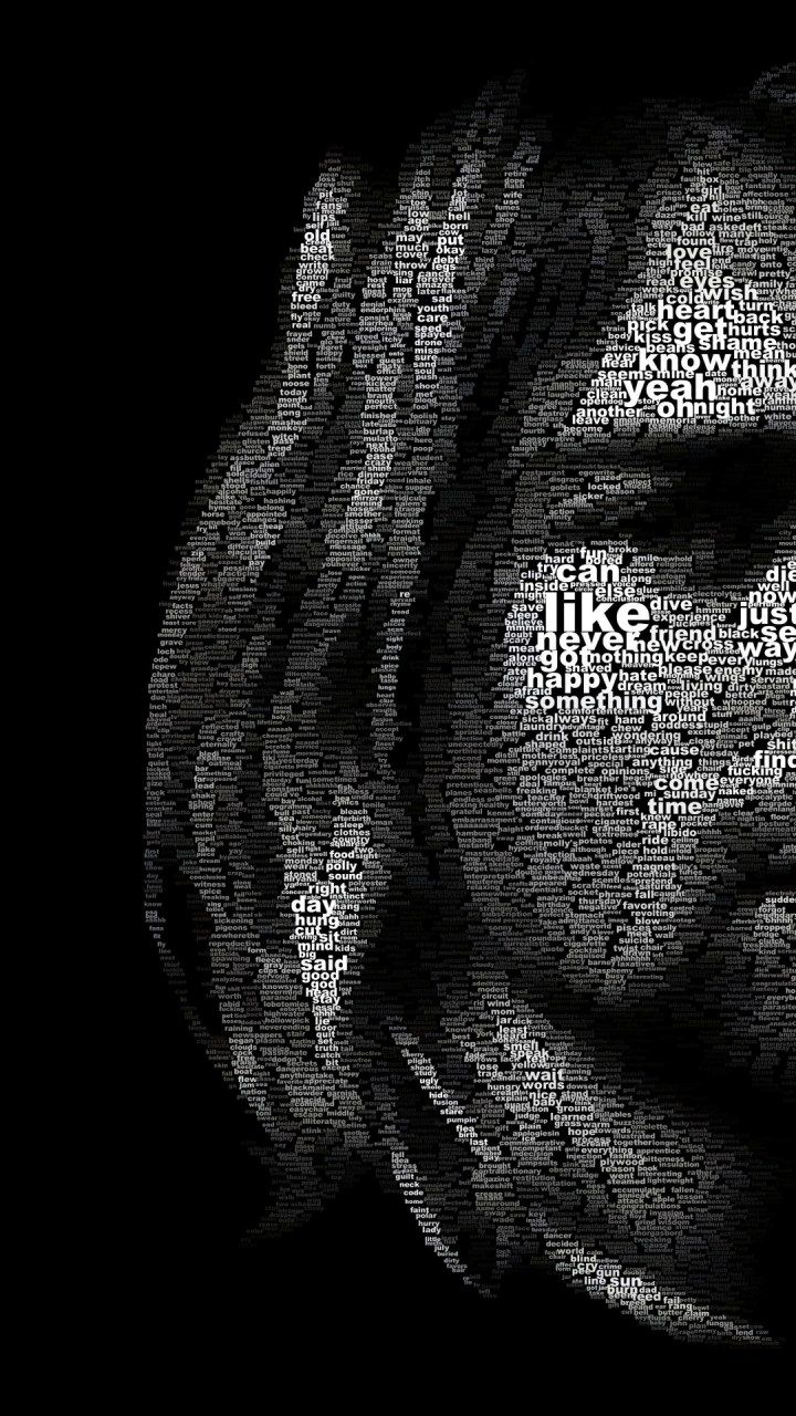 Kurt Cobain ritratto tipografico, 720x1280 Full HD Verticale, Smartphone