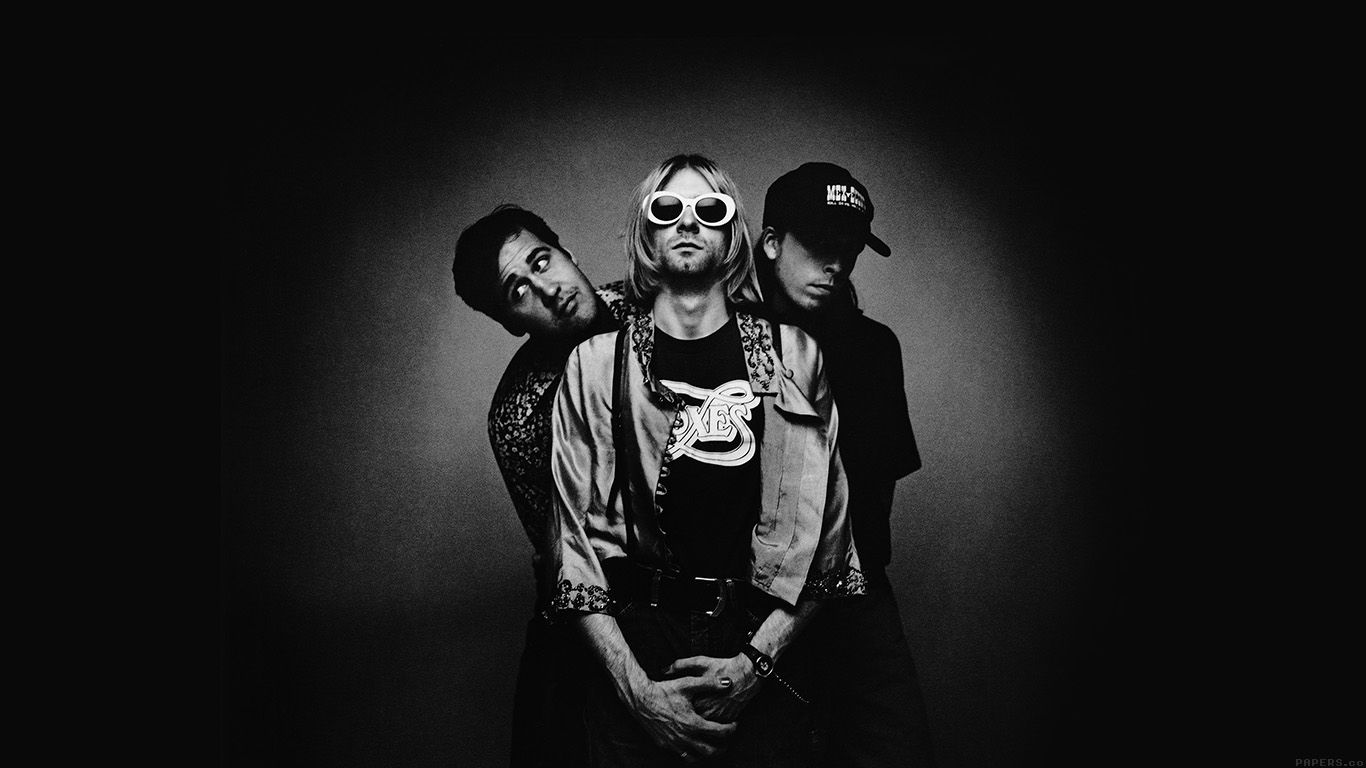 Nirvana band bianco e nero, Kurt Cobain, 1366x768 720p, PC