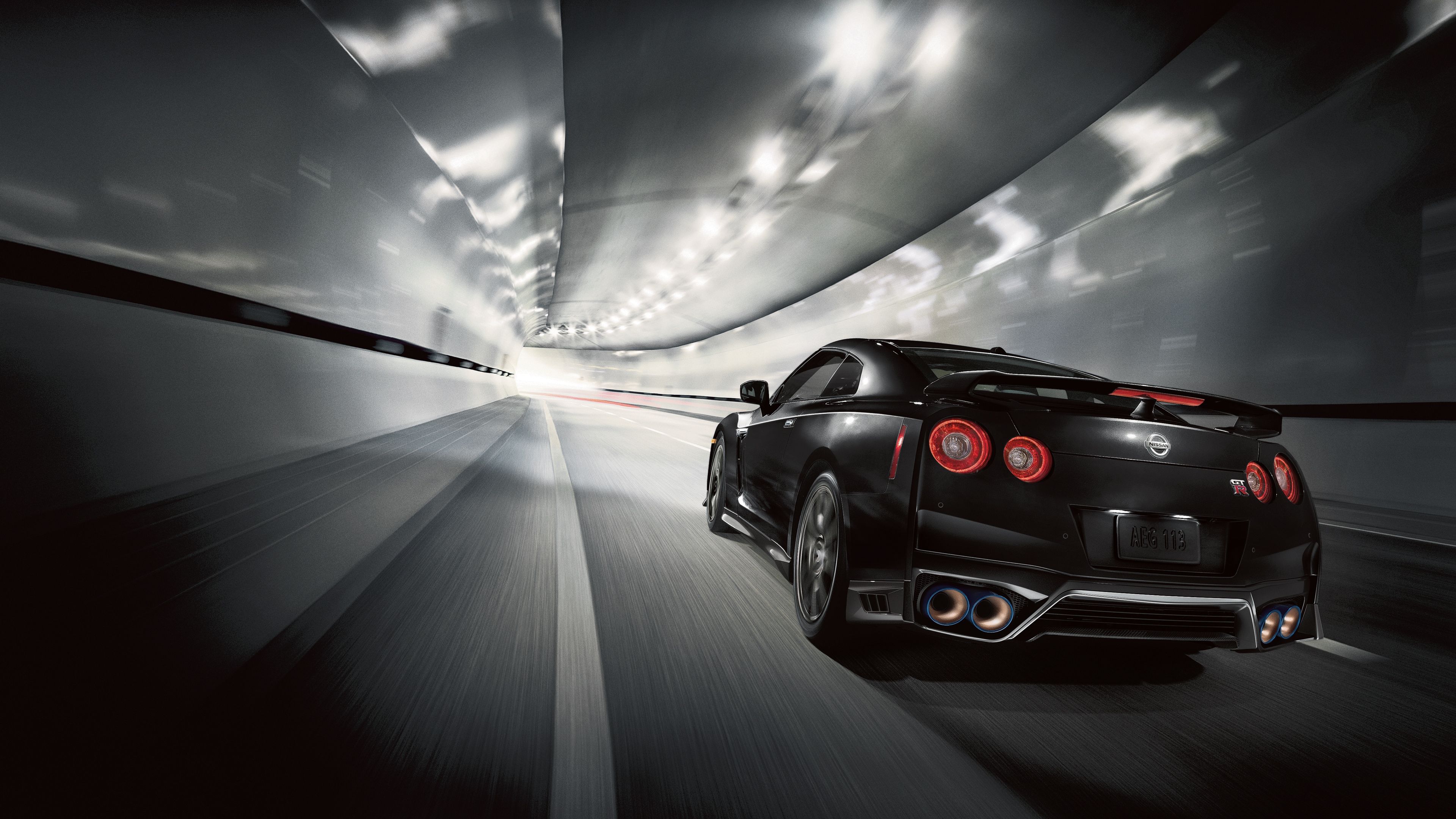 Nissan GTR nera tunnel, 3840x2160 4K Ultra HD, Monitor 4K