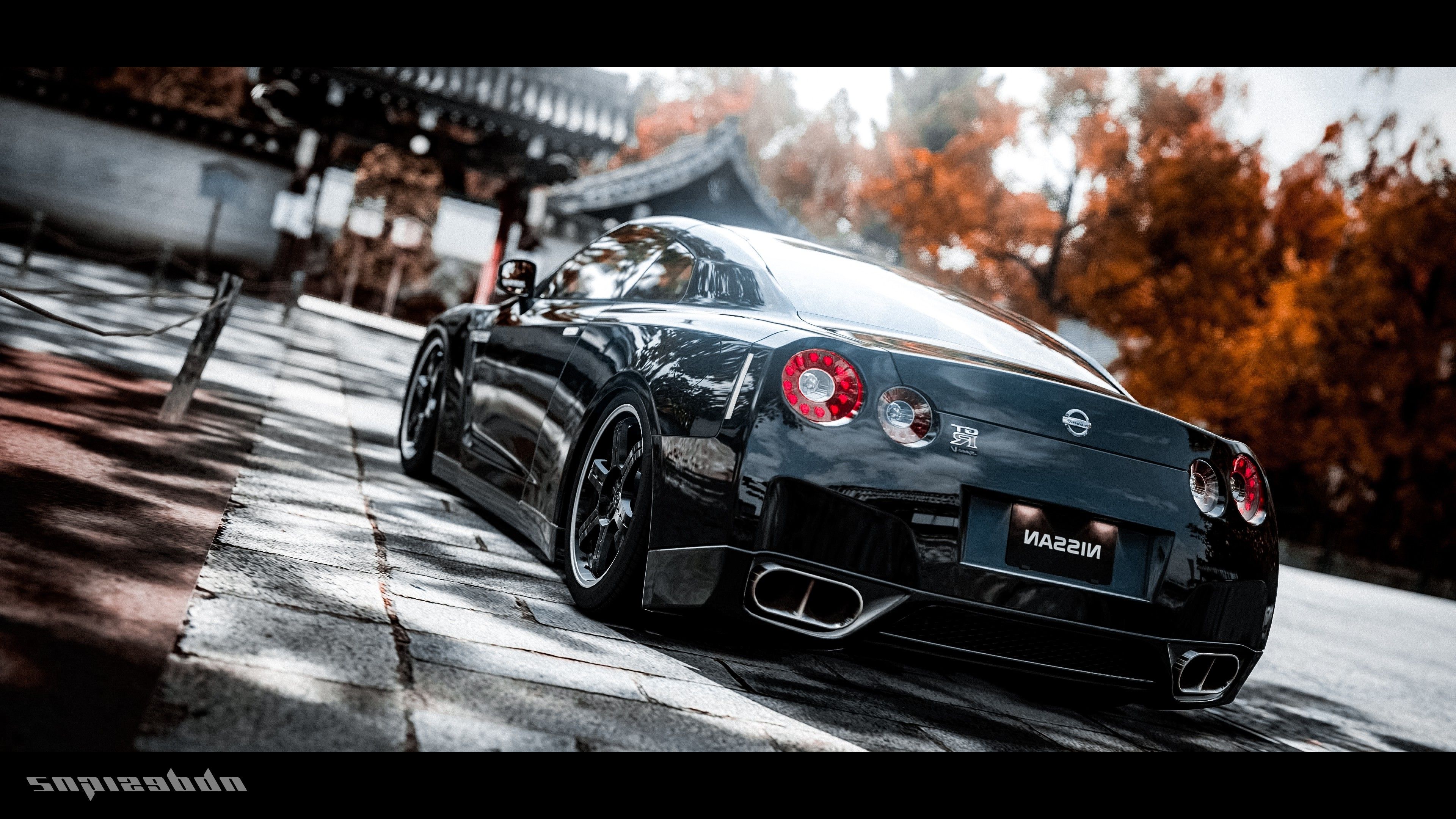 Nissan GTR nera, 3840x2160 4K Ultra HD, Monitor 4K