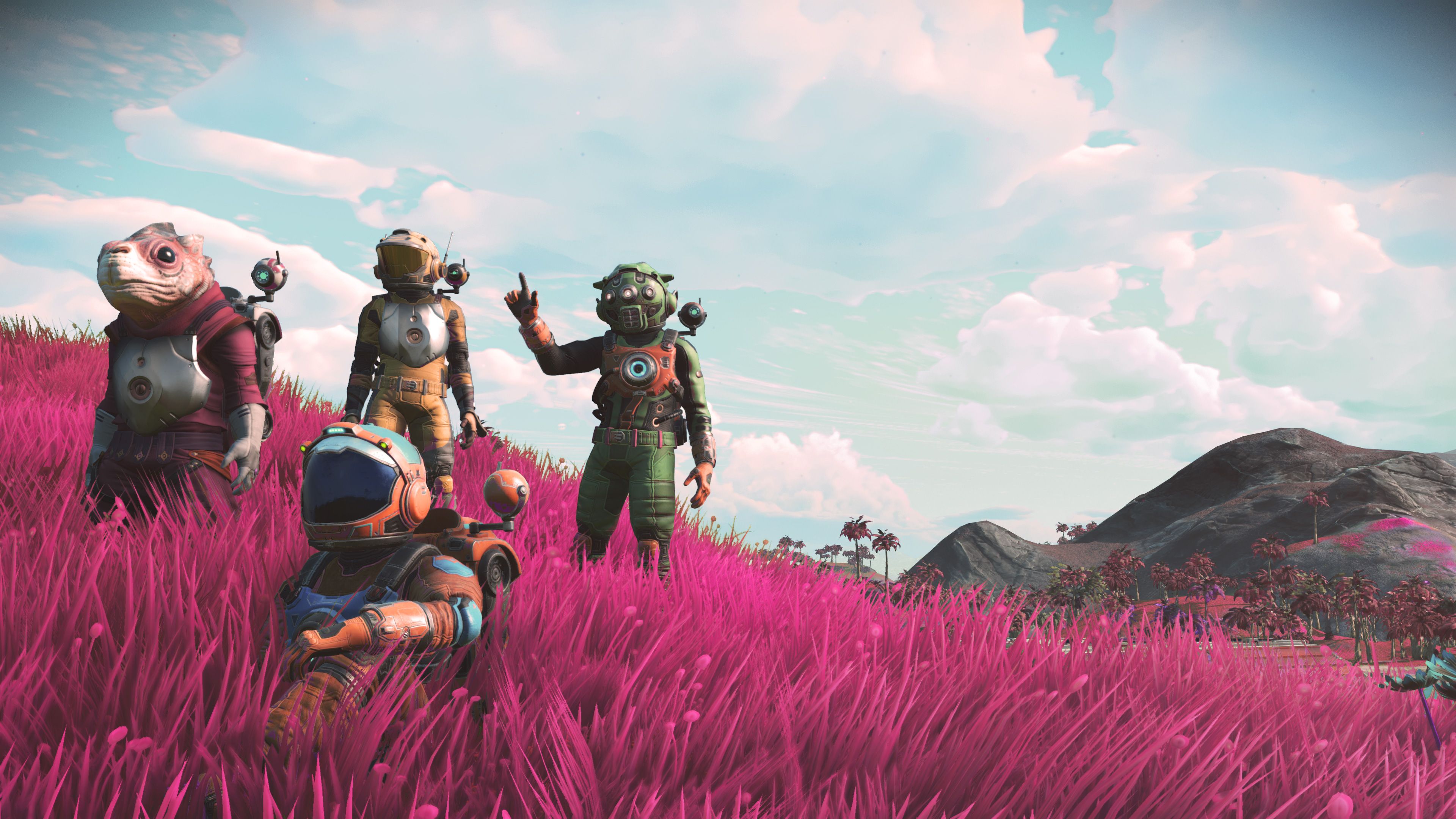 No Man's Sky esploratori campo rosa, 3840x2160 UHD, PC 4K