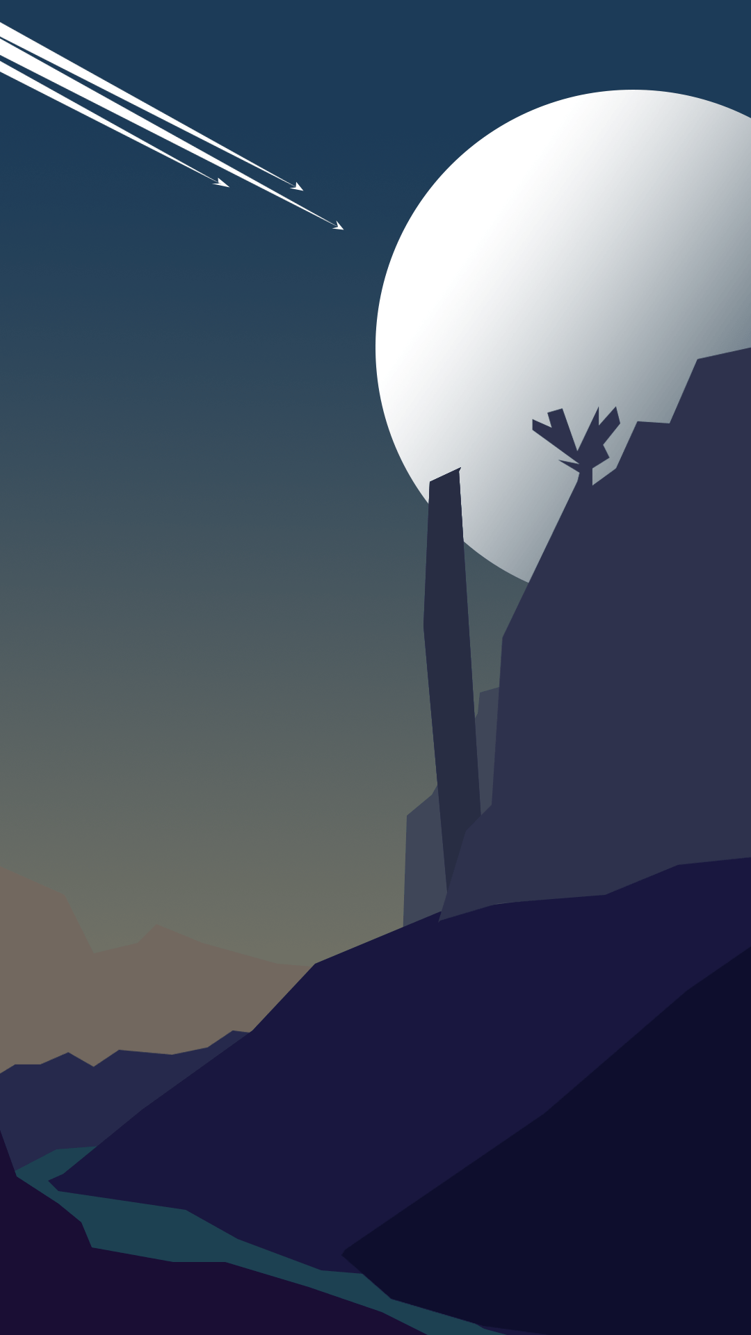 Paesaggio alieno minimalista notturno, 1080x1920 Full HD Verticale, Smartphone