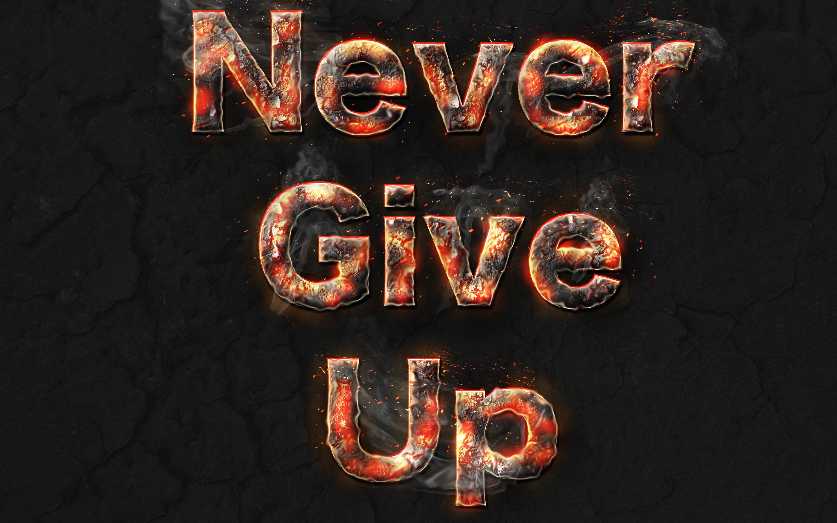Testo Never Give Up fiamme, 2880x1800 2K+, Laptop