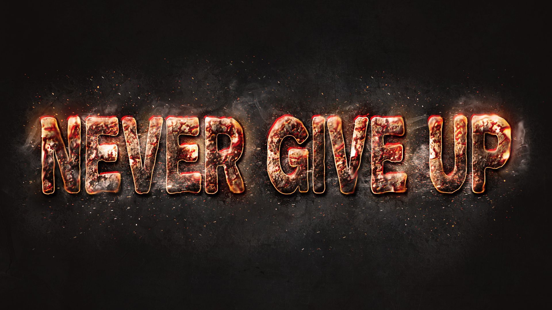 Scritta Never Give Up fuoco, 1920x1080 Full HD, PC
