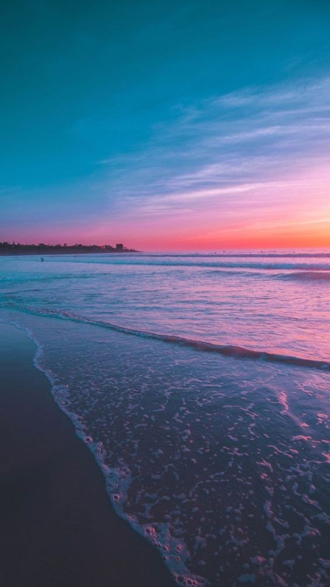 Tramonto rosa sulla spiaggia, 1080x1920 Full HD Verticale, Smartphone
