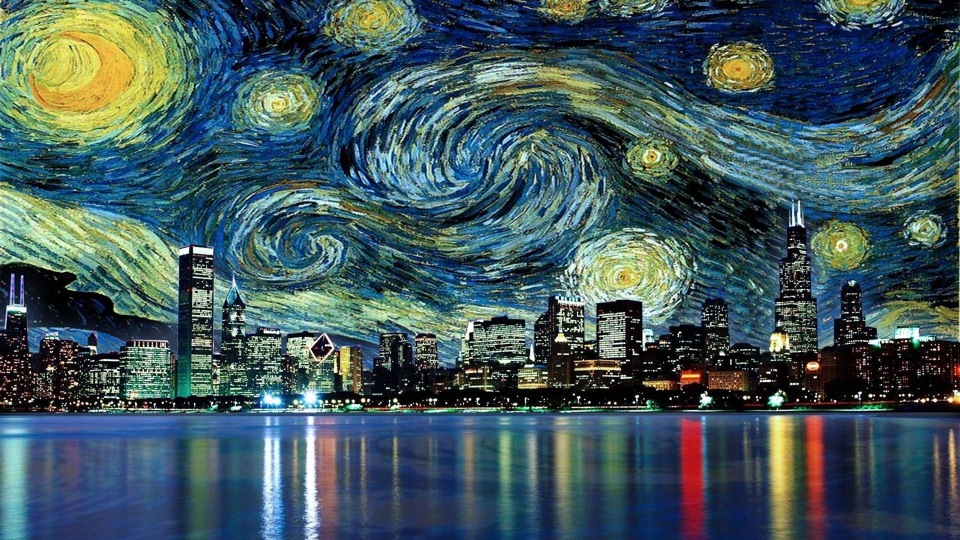 Notte Stellata skyline Chicago, 1920x1080 Full HD, Laptop