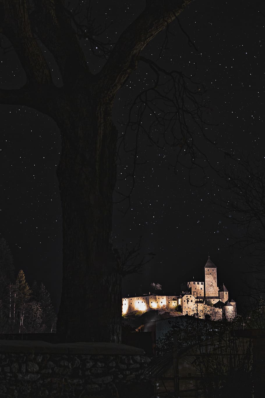 Castello notturno cielo stellato, 910x1365 Verticale, Mobile