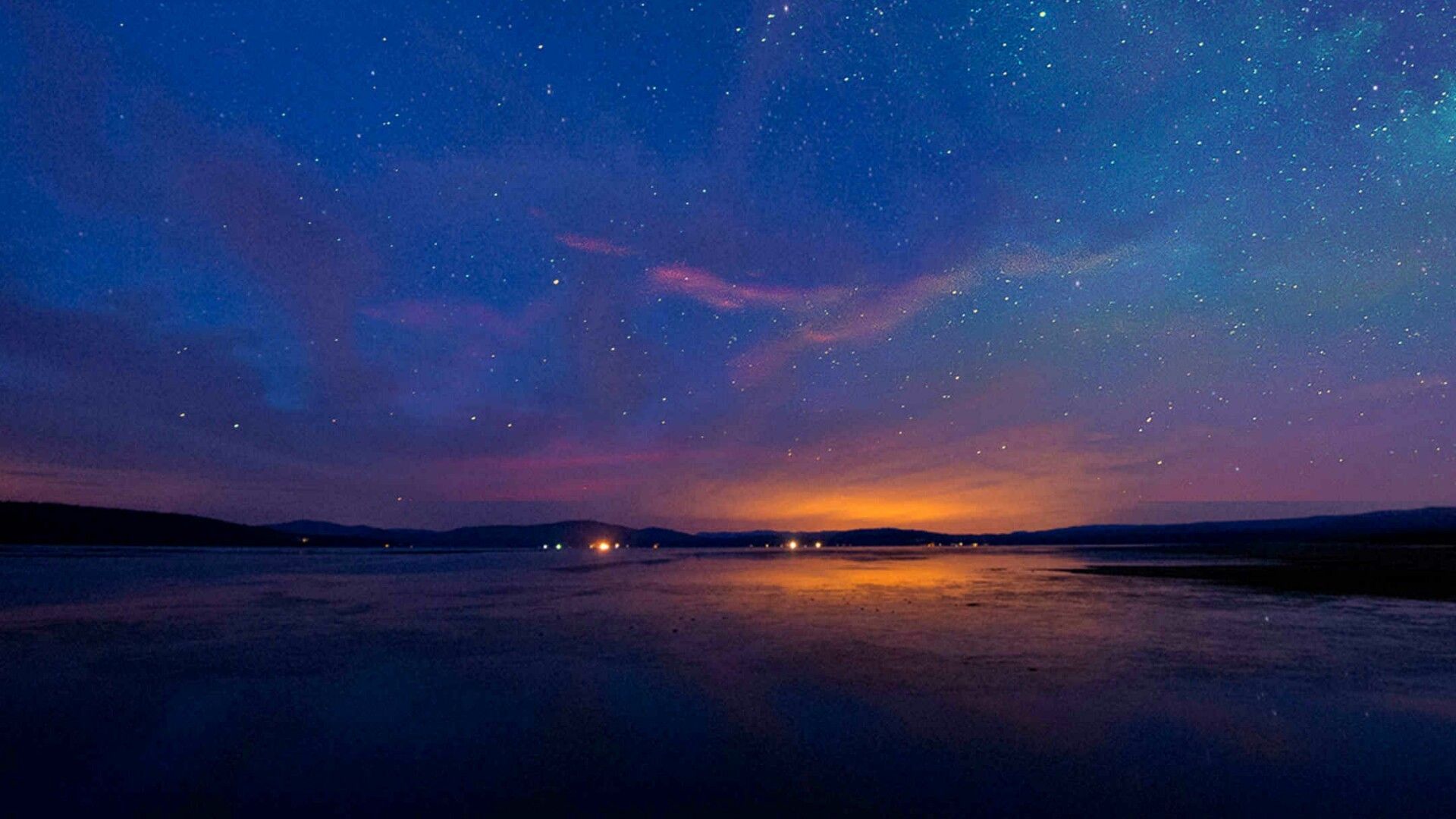 Lago notturno cielo stellato tramonto, 1920x1080 Full HD, Desktop