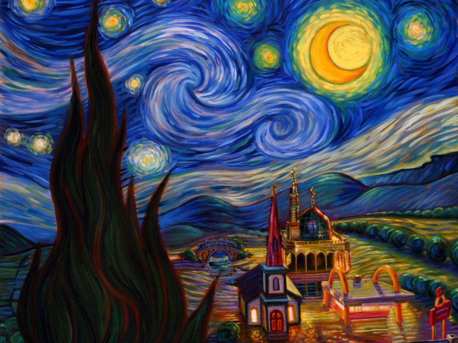 Notte Stellata stile Van Gogh moschea, 1600x1200 HD Ready, Desktop