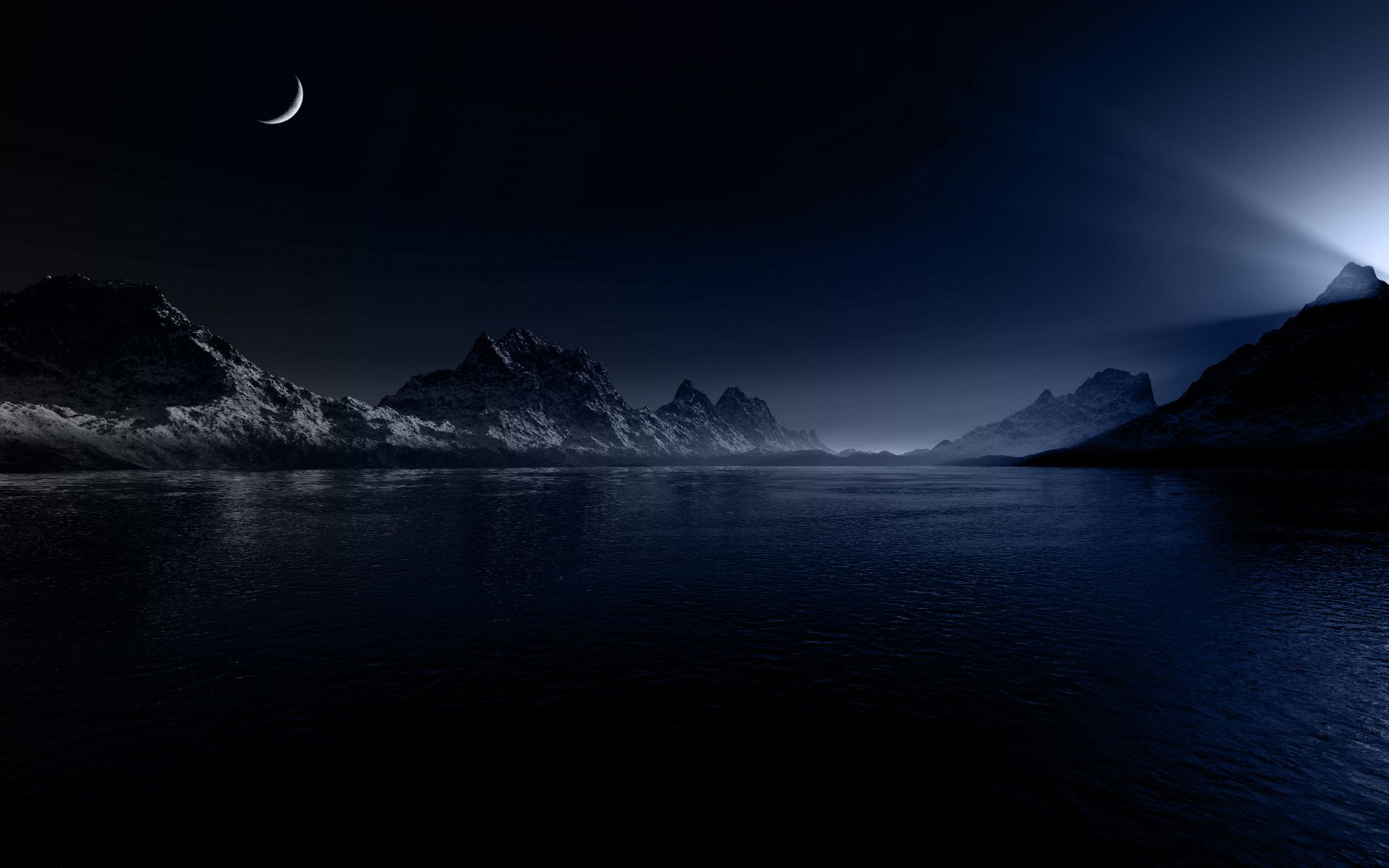 Paesaggio notturno con luna e montagne, 1920x1200 Full HD+ WUXGA, Desktop