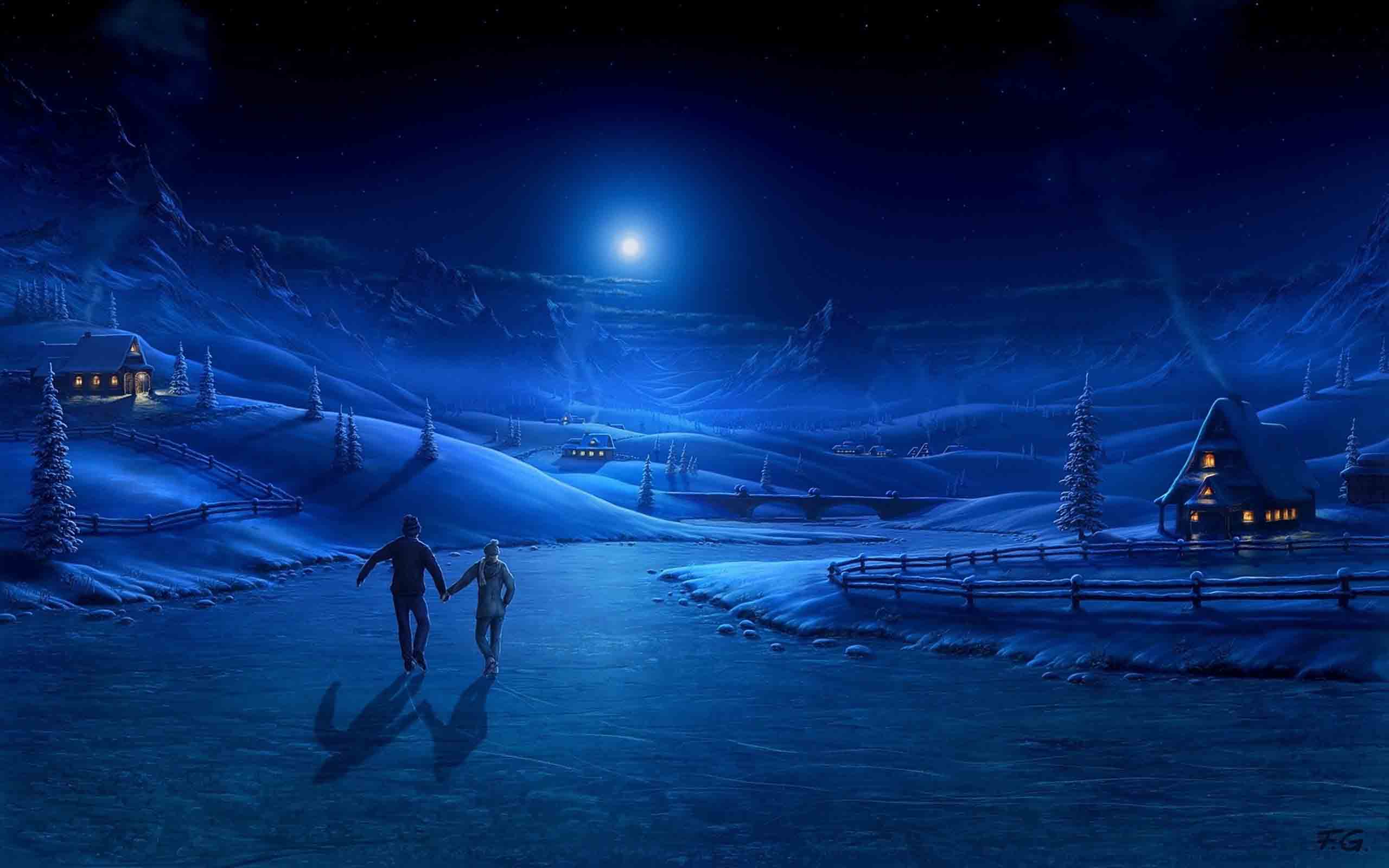 coppia notte innevata blu, 2560x1600 WQXGA, Laptop