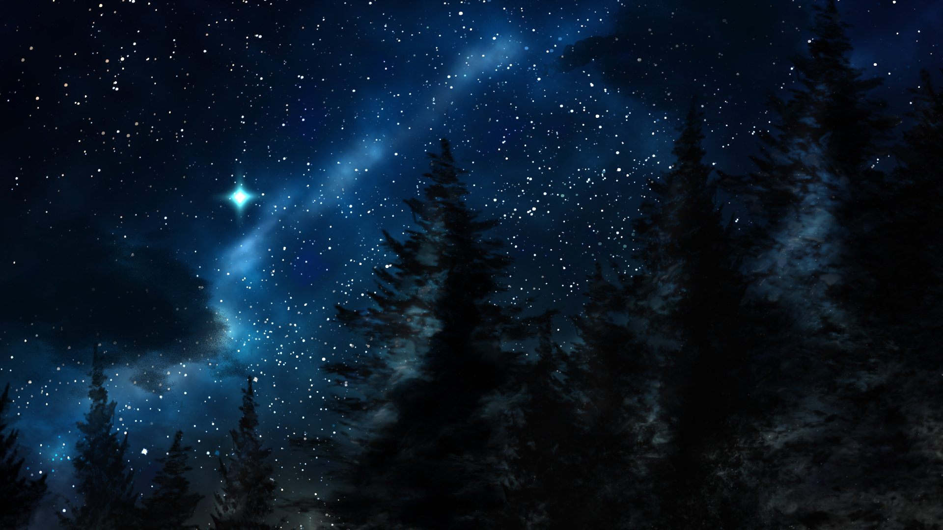 Cielo stellato con pini notturni, 1920x1080 Full HD, PC