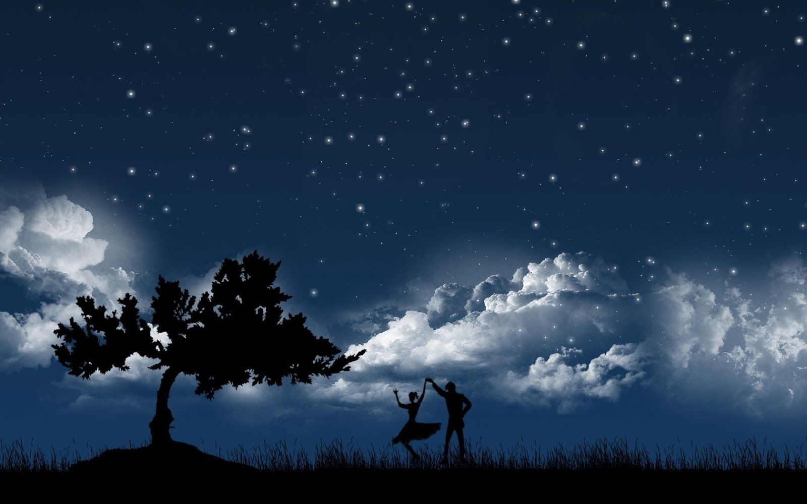 Sagome coppia sotto albero notturno, 1600x1000 900p, Laptop