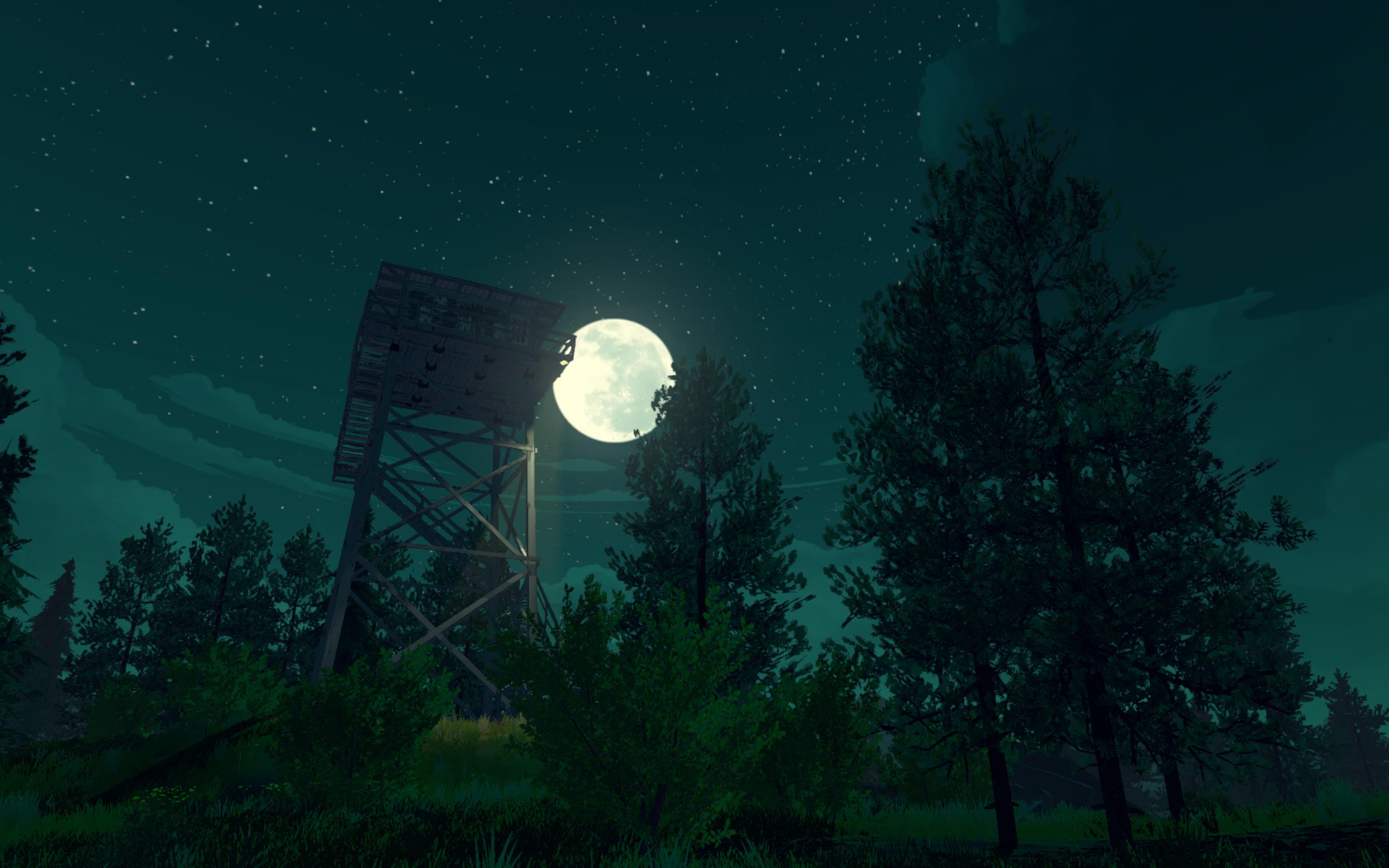 Torre notturna con luna piena, 3360x2100 WQXGA, Desktop