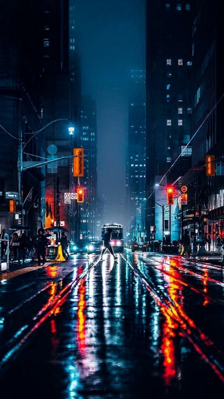 Città notturna strada bagnata, 736x1308 Full HD Verticale, Smartphone