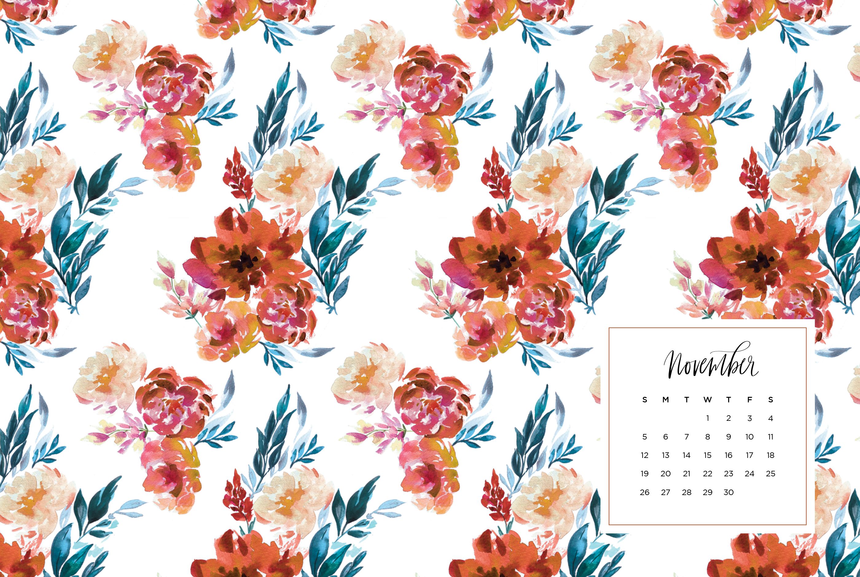 Fiori acquerello autunnali con calendario, 2800x1880 WQXGA, Desktop