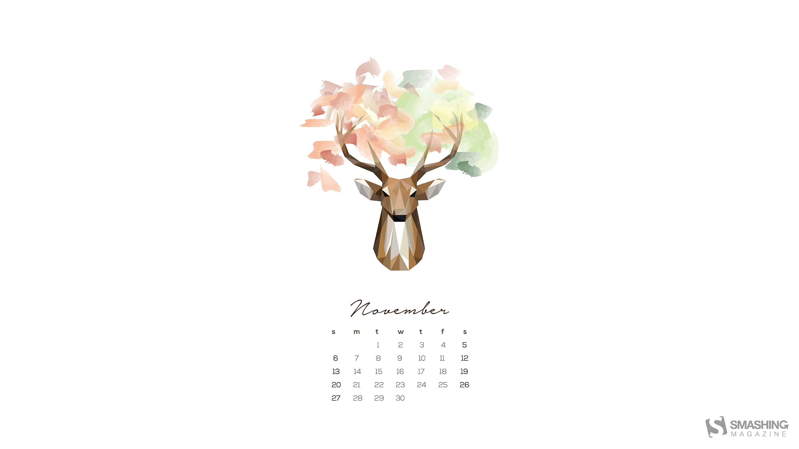 Cervo acquerello calendario novembre, 2560x1440 1440p, Desktop
