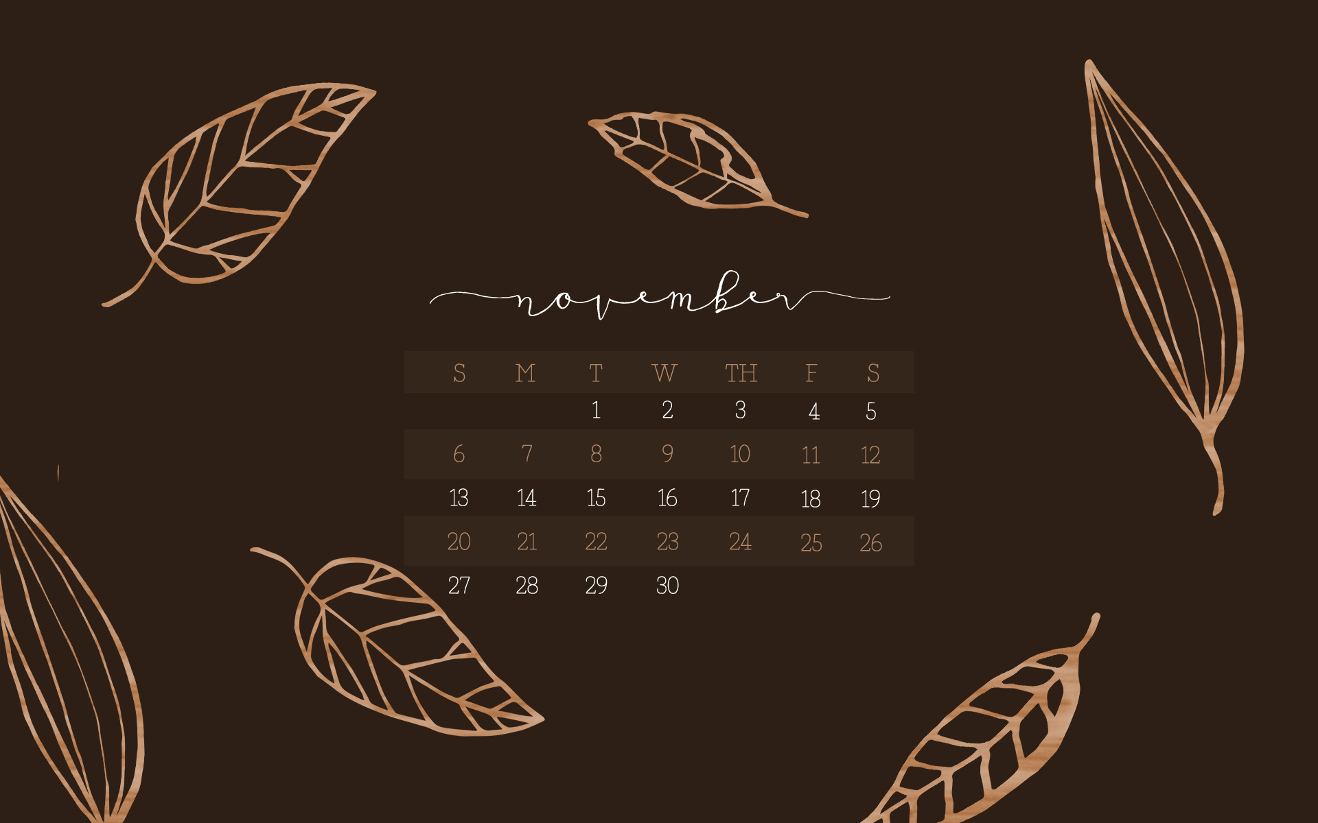 Calendario novembre foglie dorate, 1920x1200 Full HD+, PC