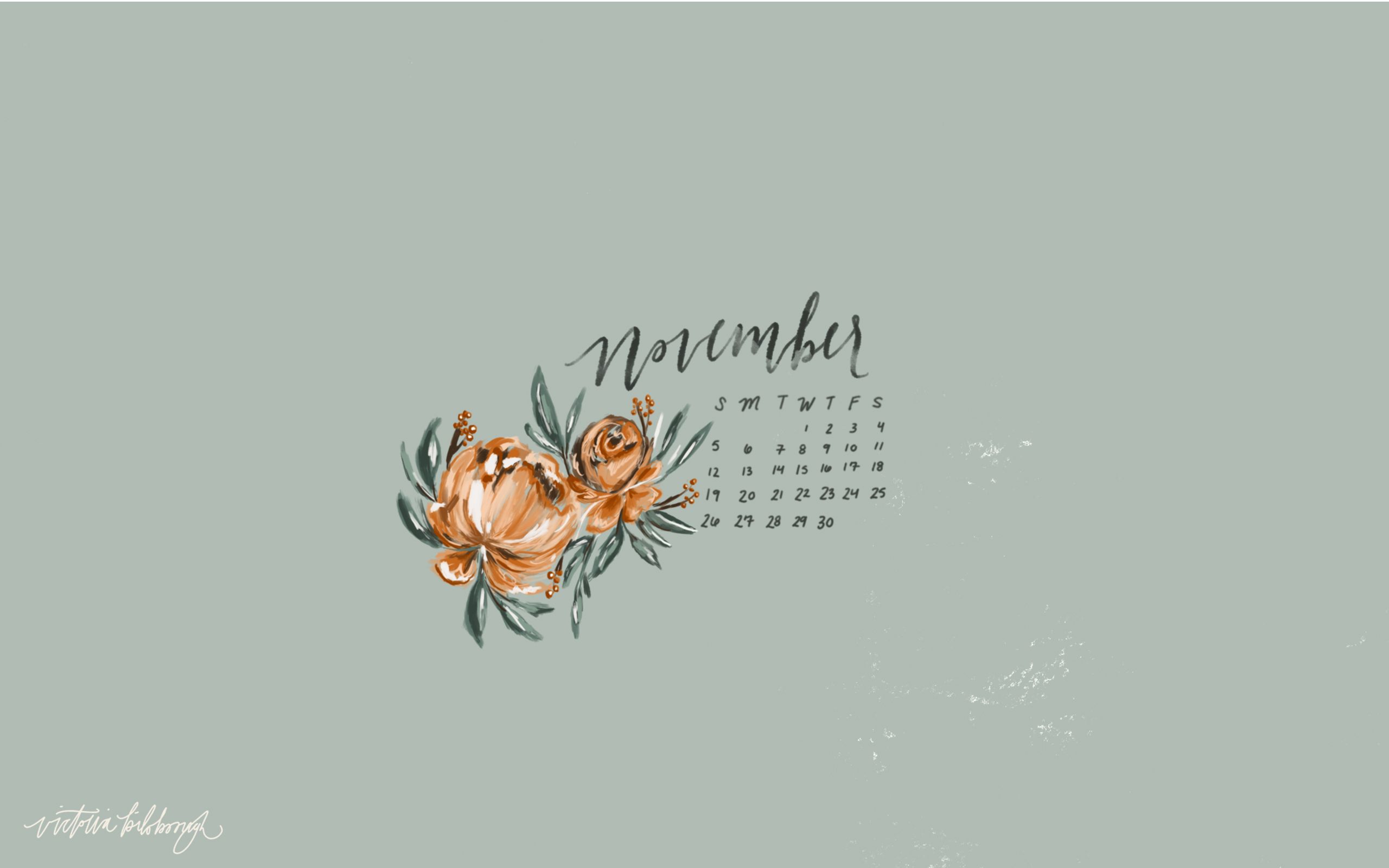 Calendario novembre fiori acquarello, 2560x1600 2K+, Desktop