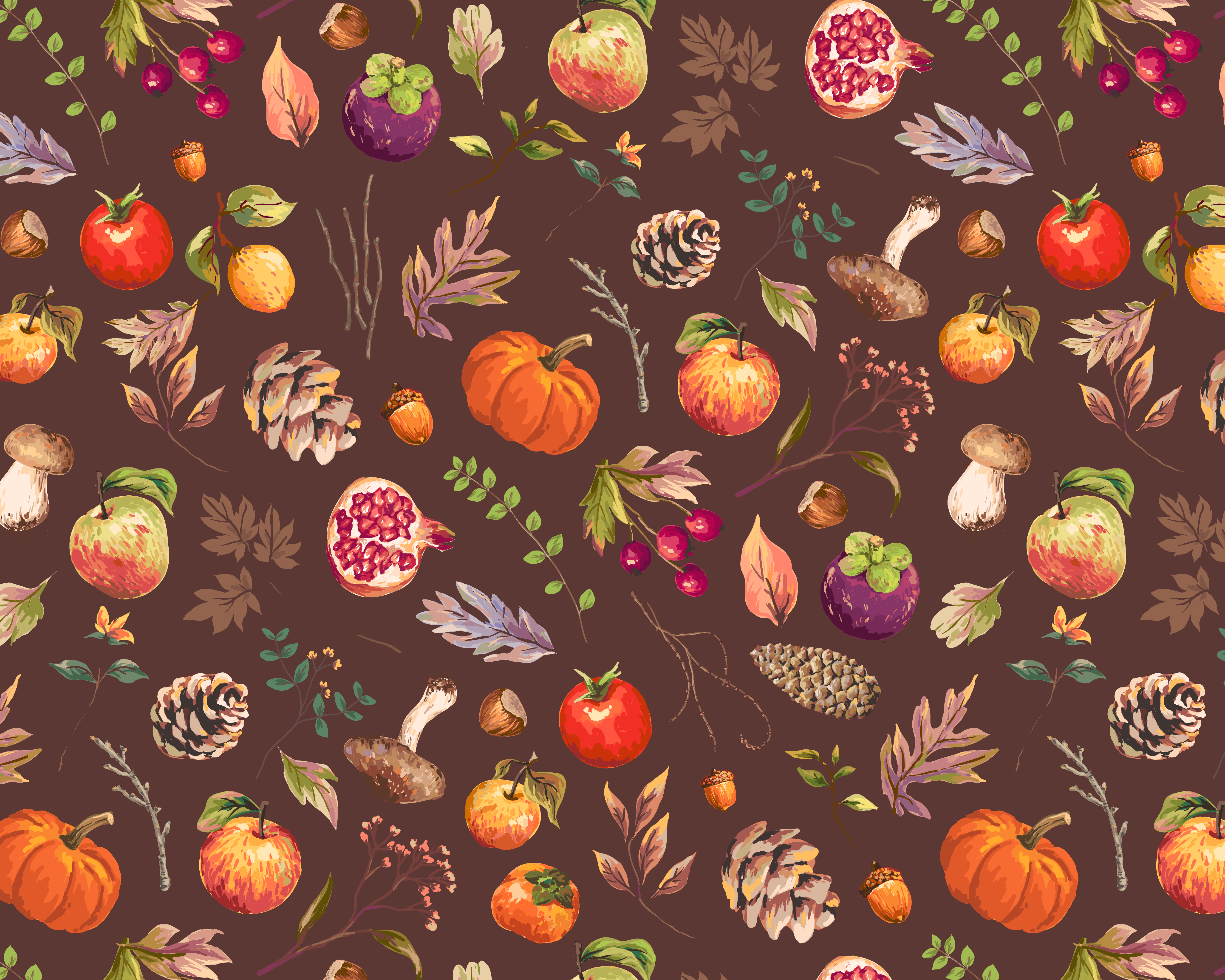 Pattern autunnale zucche mele pigne, 5333x4267 Ultra HD, Monitor 4K