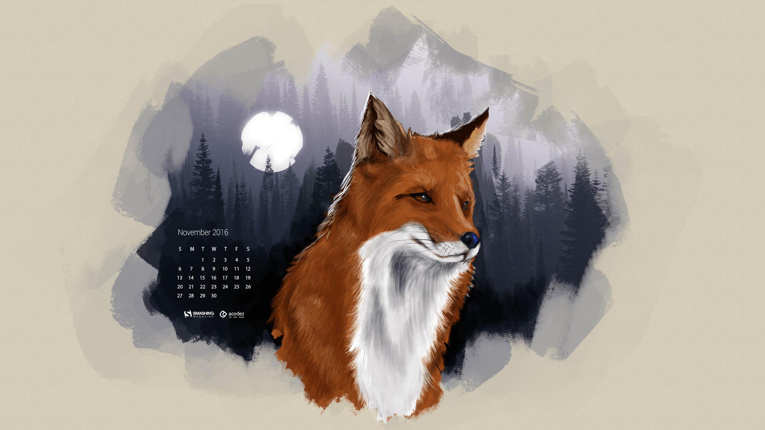 Volpe illustrata con foresta notturna, 2560x1440 1440p, Desktop