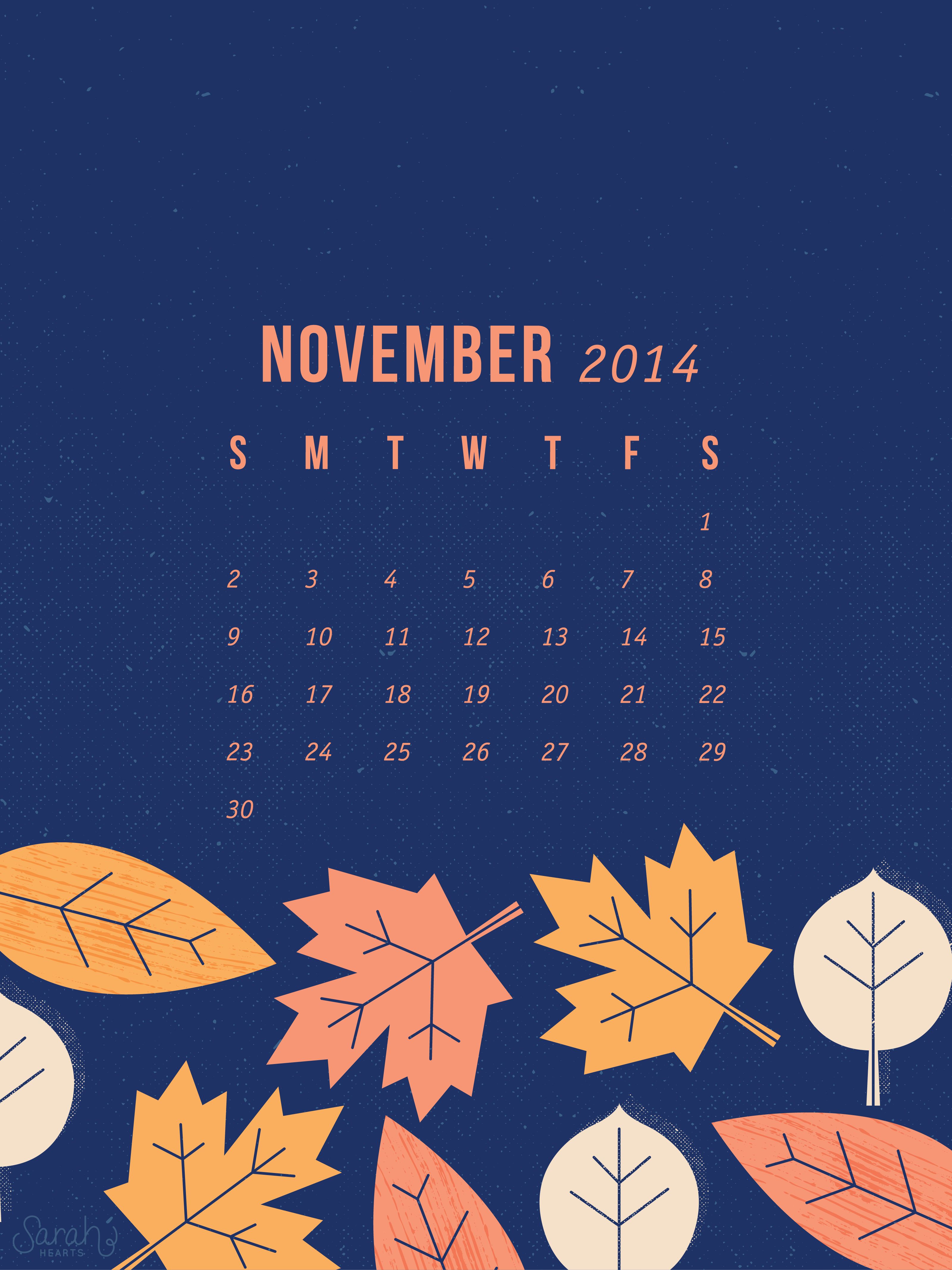 Calendario novembre foglie autunnali, 3200x4267 Full HD Verticale, iPhone