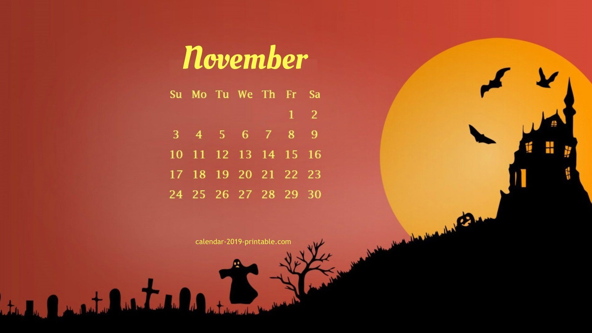 Calendario novembre autunnale scheletri zucche, 2400x1499 Hi-Res, Laptop
