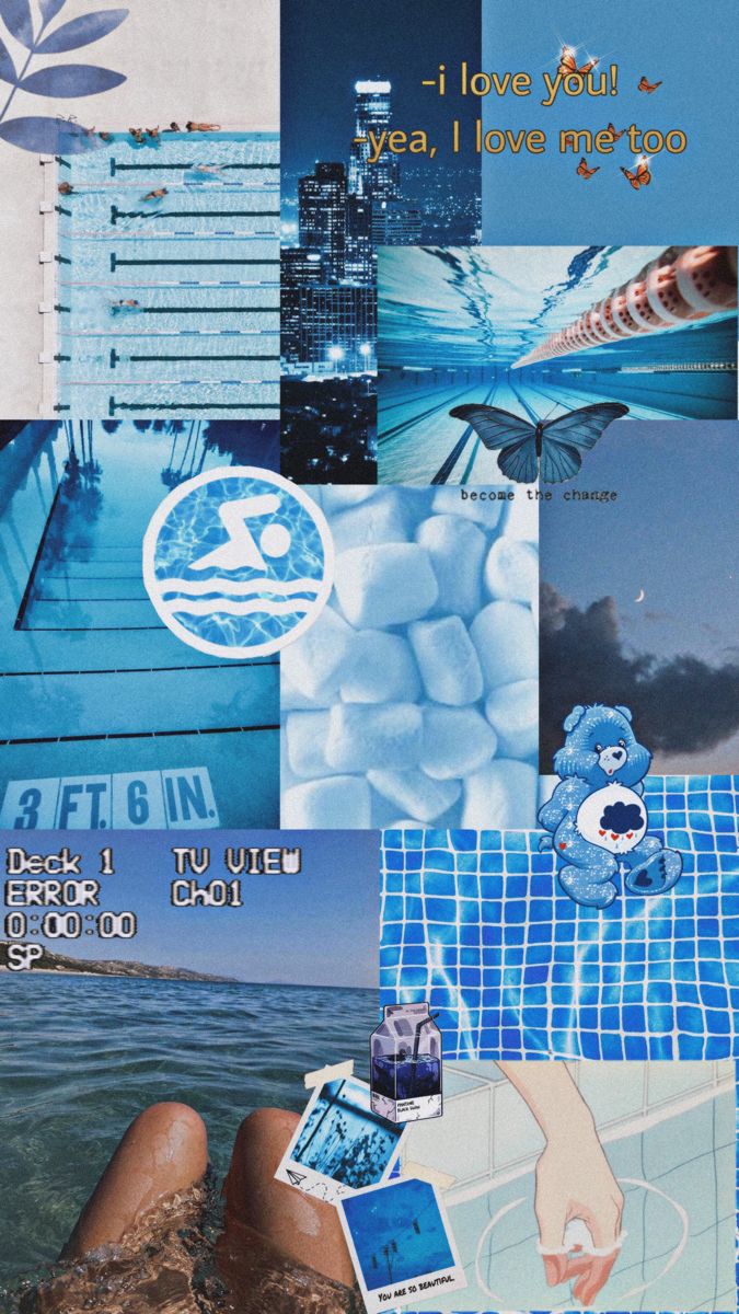 Collage nuoto piscina blu, 675x1200 Verticale, Mobile