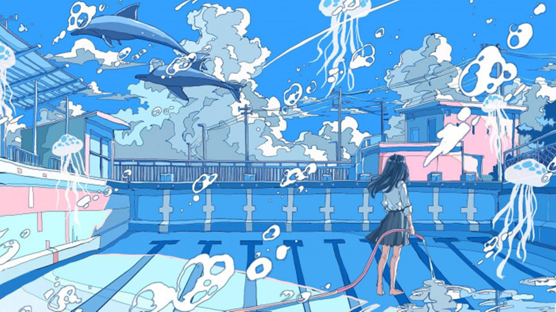 Piscina anime con delfini e meduse, 1781x1000 HD Ready, PC