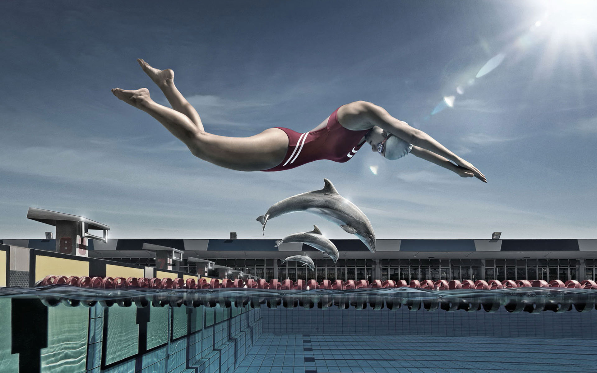 Nuotatrice tuffo con delfini, 1920x1200 WUXGA, iMac
