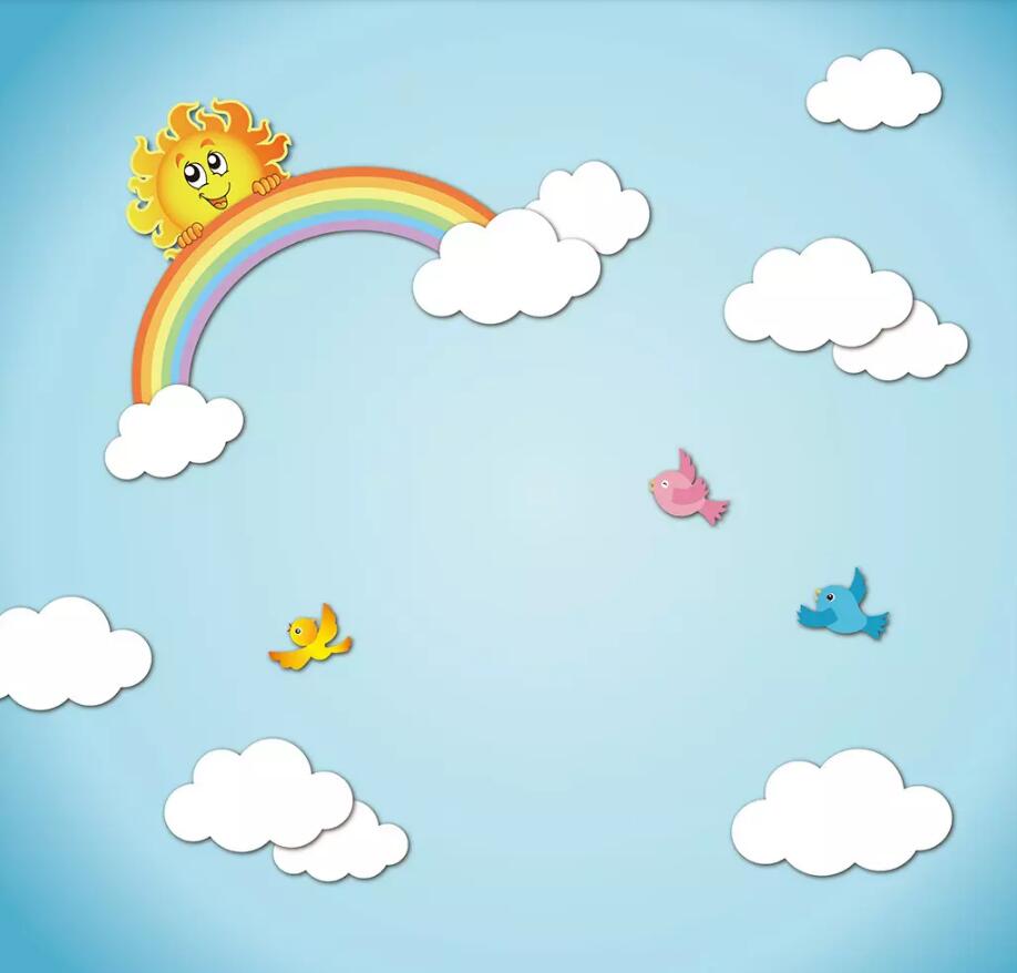 Sole arcobaleno nuvole uccellini, 918x878 HD, Desktop