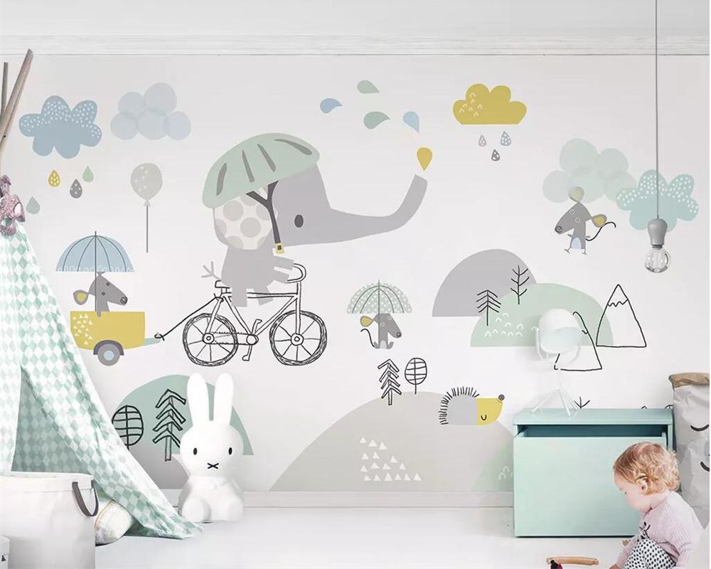 Elefante cartoon con nuvole e ombrelli, 1000x800 HD, Desktop