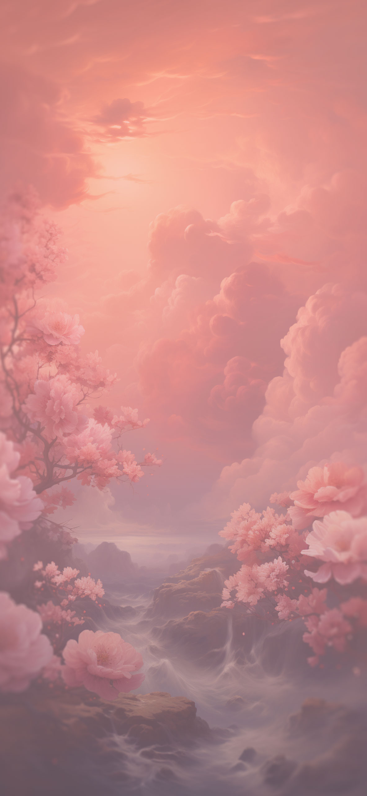 Nuvole rosa e fiori, 1183x2560 Verticale, Telefono