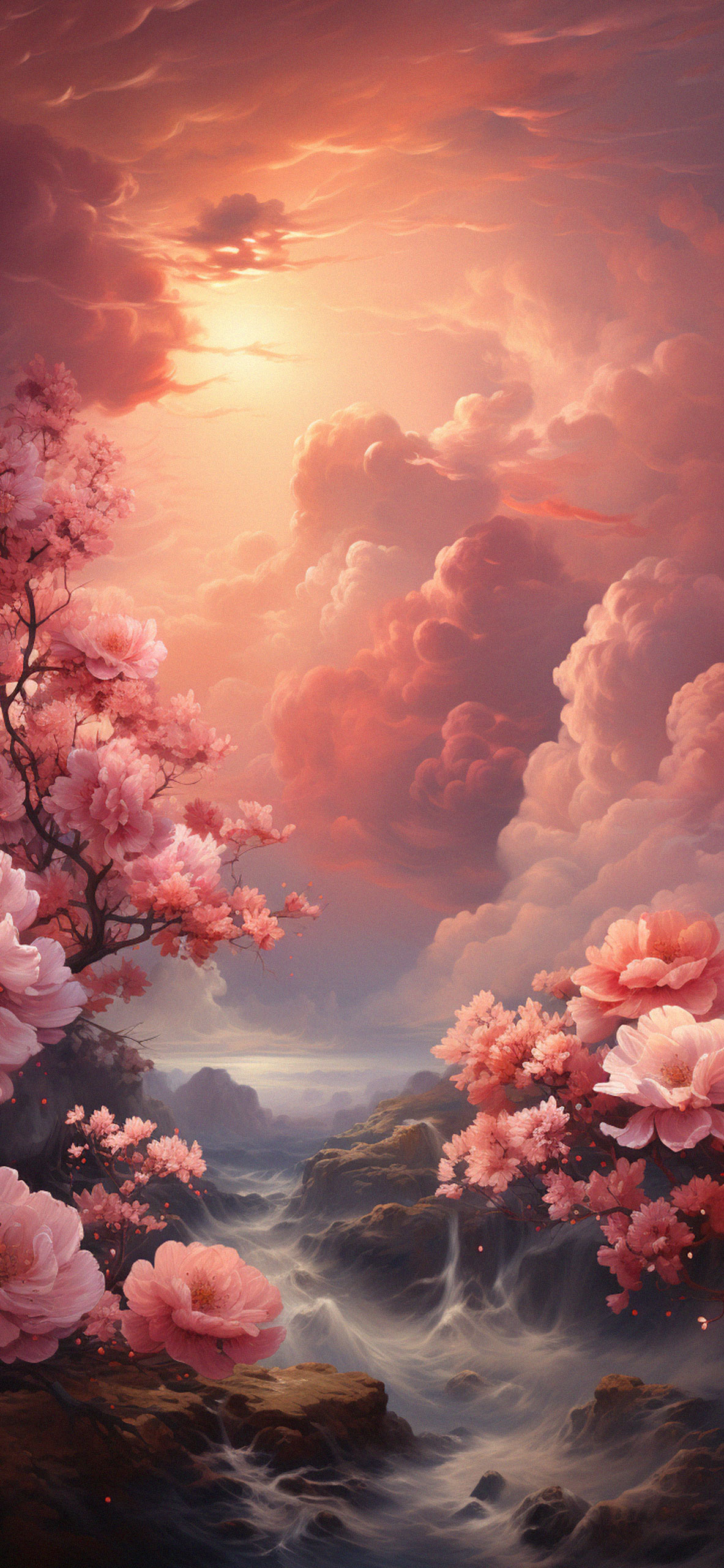 Nuvole rosa e fiori di ciliegio, 1183x2560 Verticale, Telefono