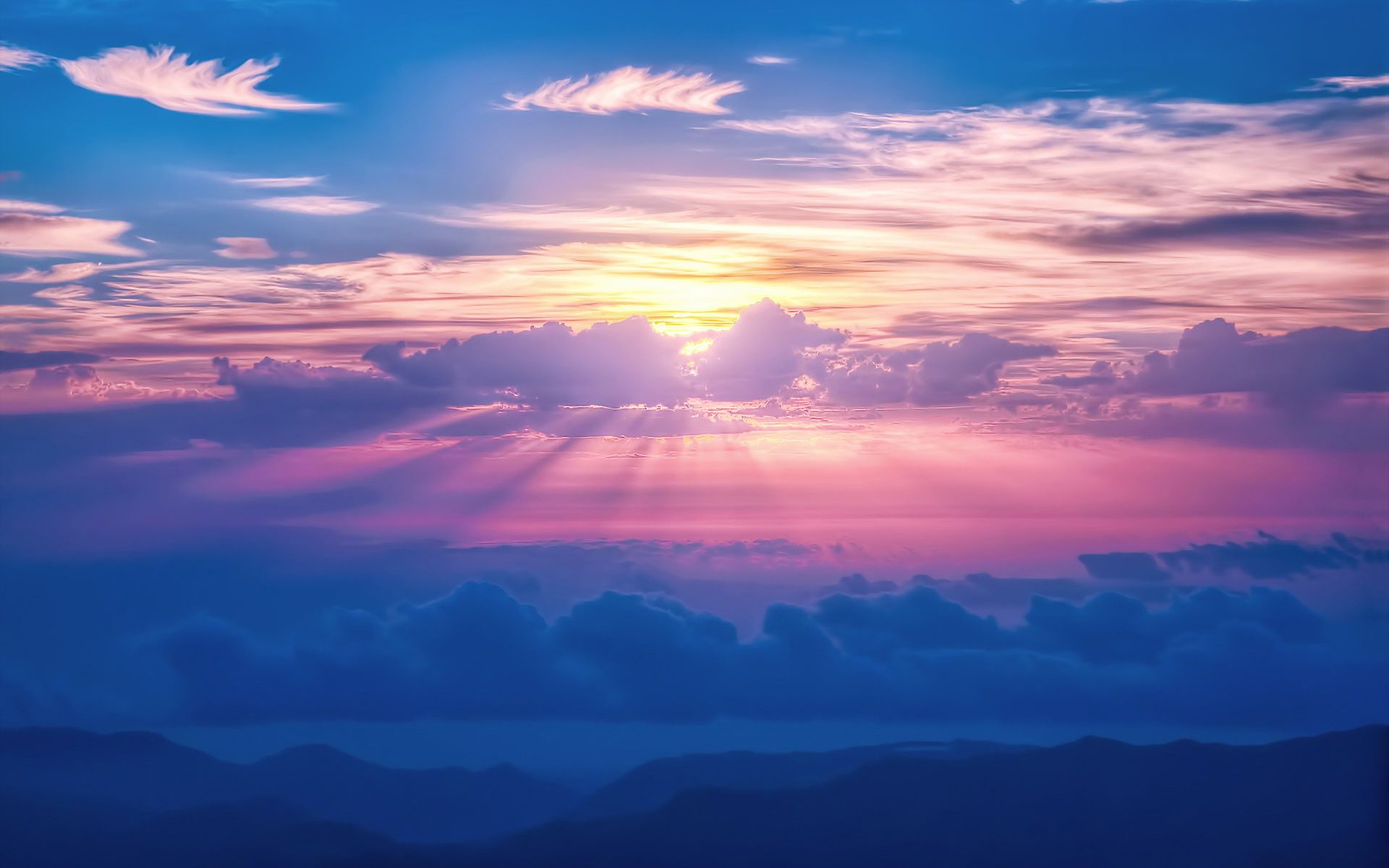 Sole tra nuvole al tramonto, 1920x1200 Full HD+, PC