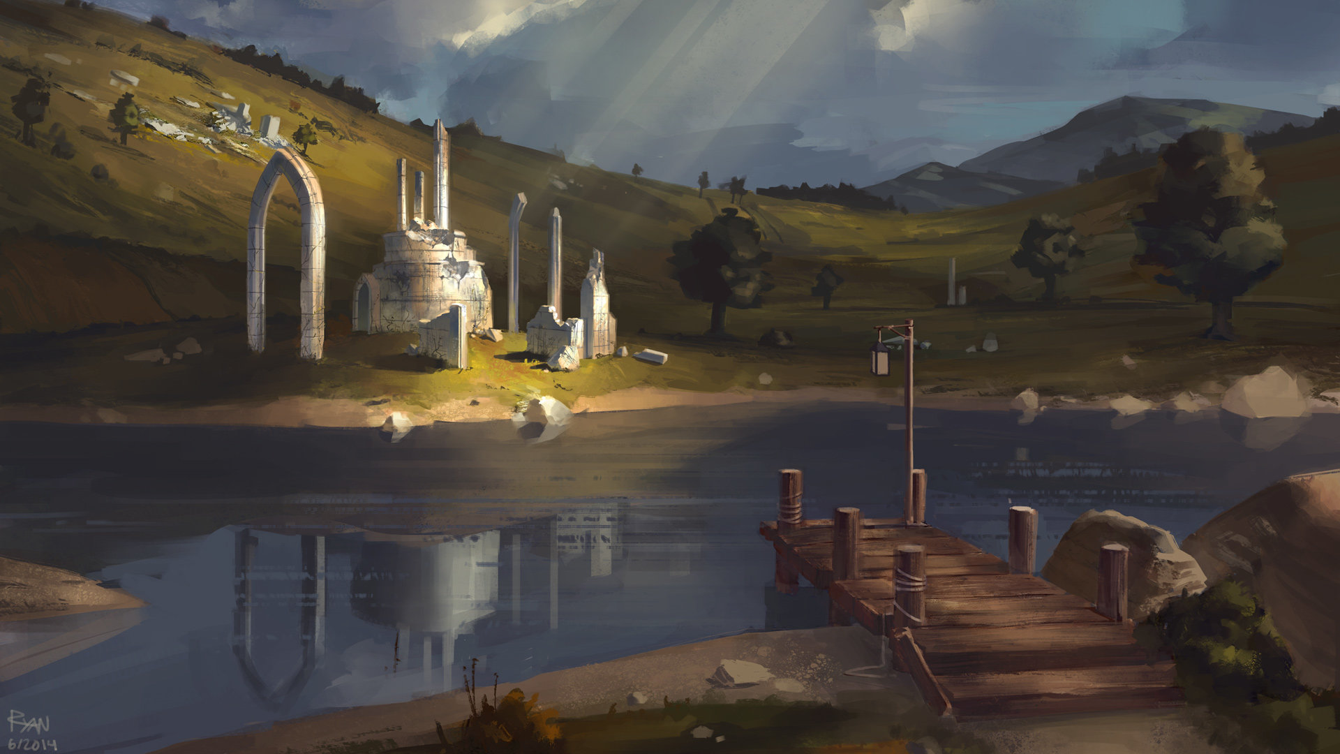Rovine antiche vicino lago, 1920x1080 Full HD 1080p, PC Desktop