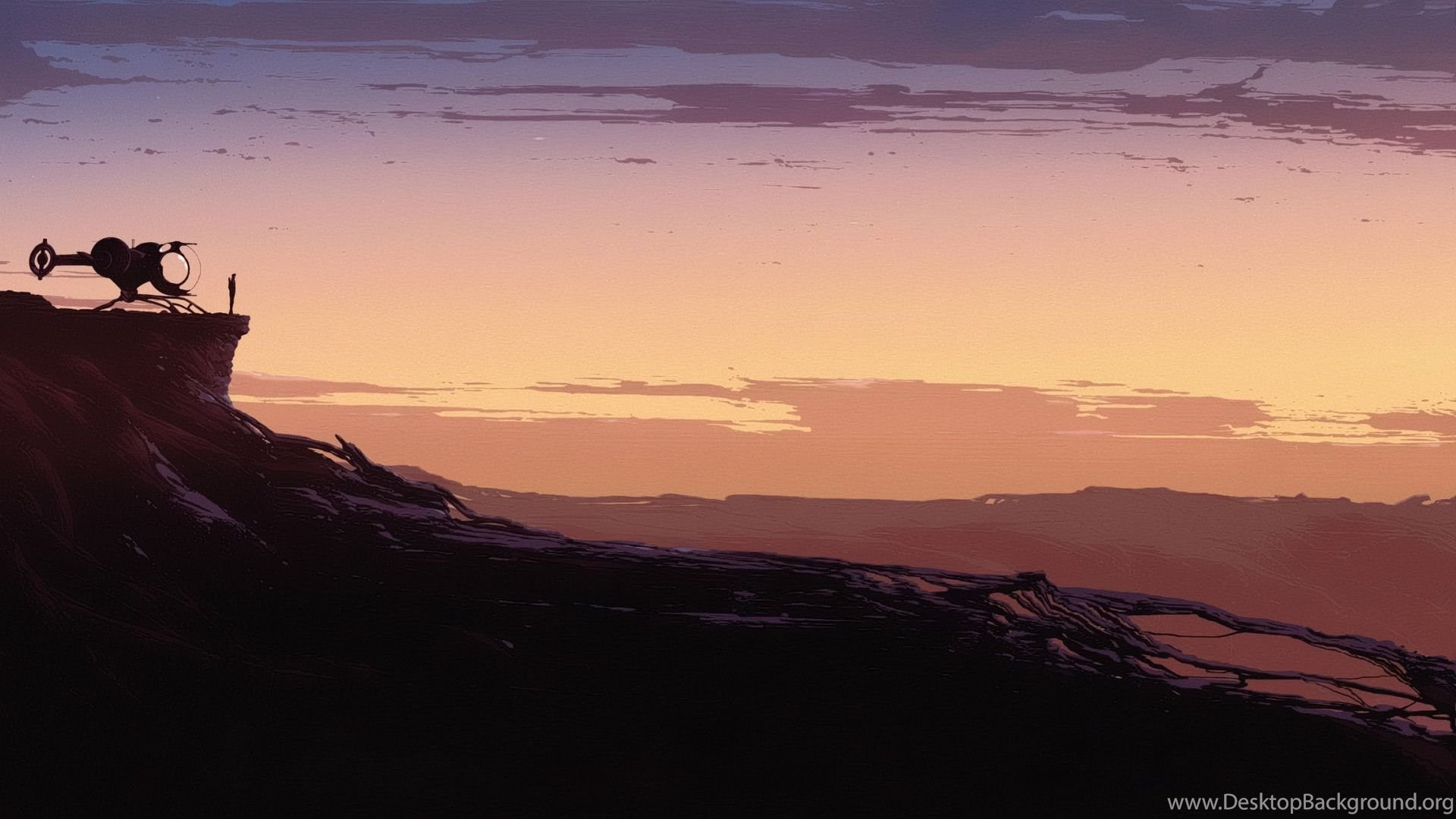 Silhouette drone su scogliera al tramonto, 1920x1080 Full HD, PC Desktop