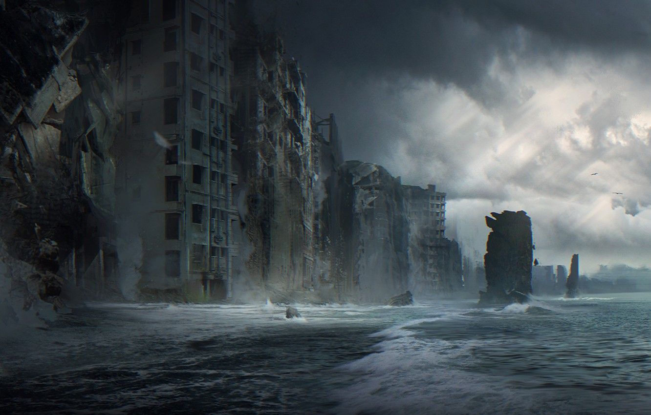 Città distrutta sommersa dal mare, 1332x850 HD, Desktop