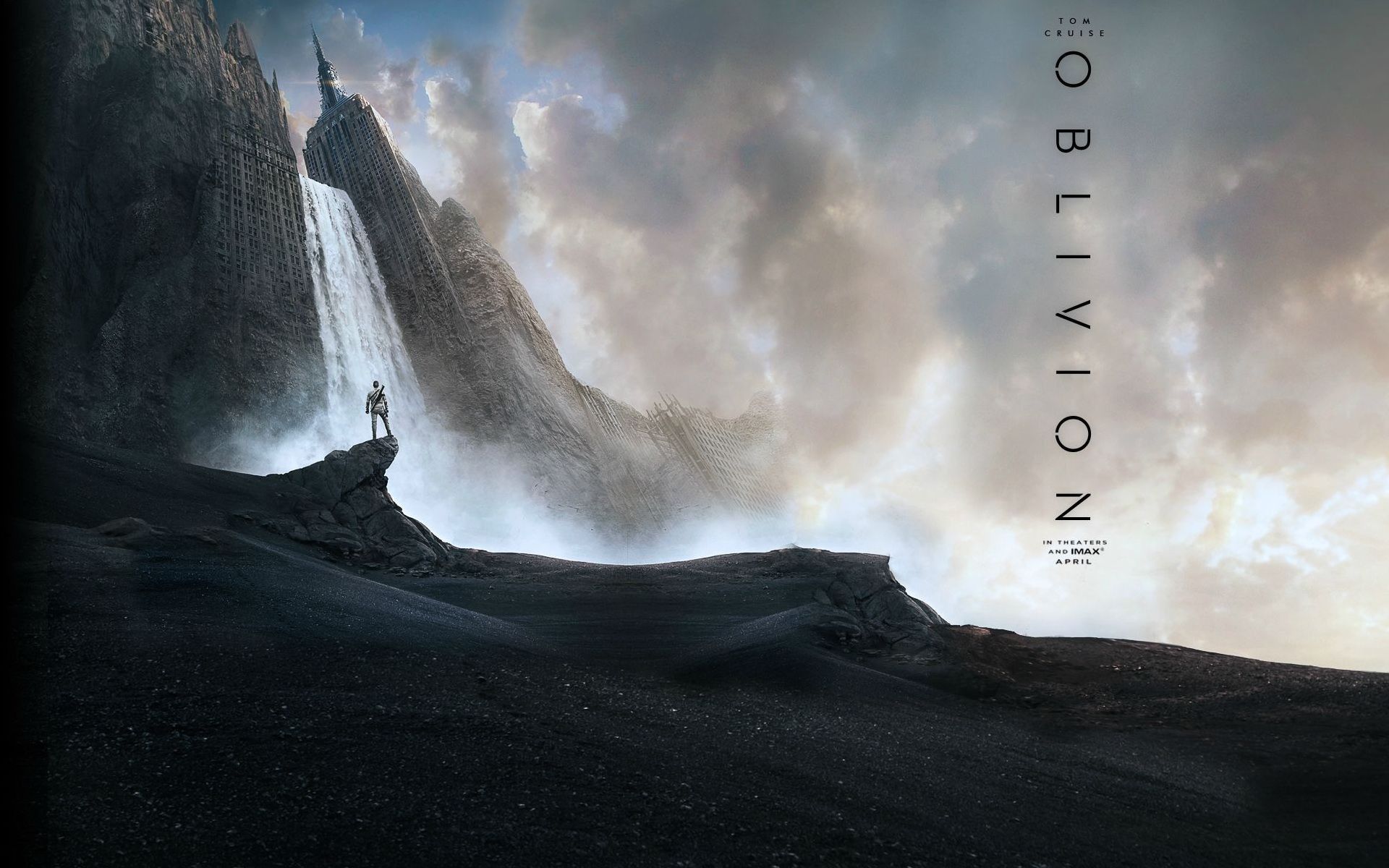 Oblivion film, cascata e figura, 1920x1200 Full HD+, Desktop