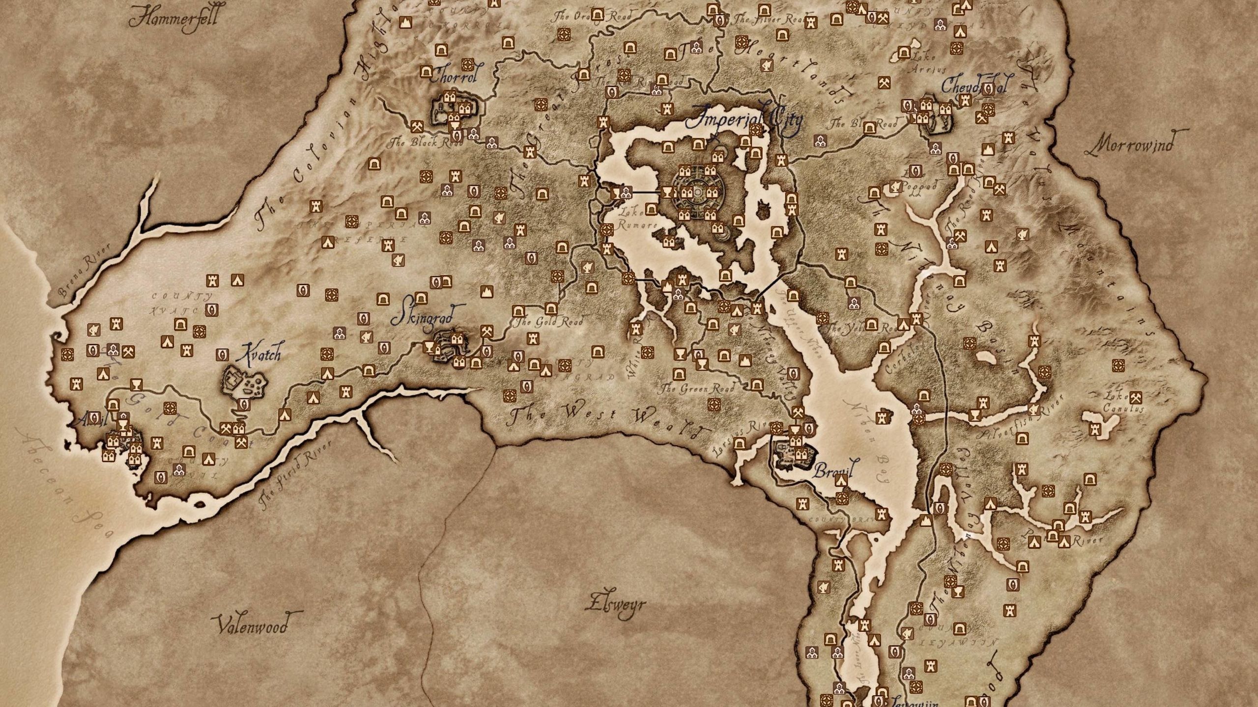 Mappa antica pergamena Oblivion, 2560x1440 2K, Monitor Gaming
