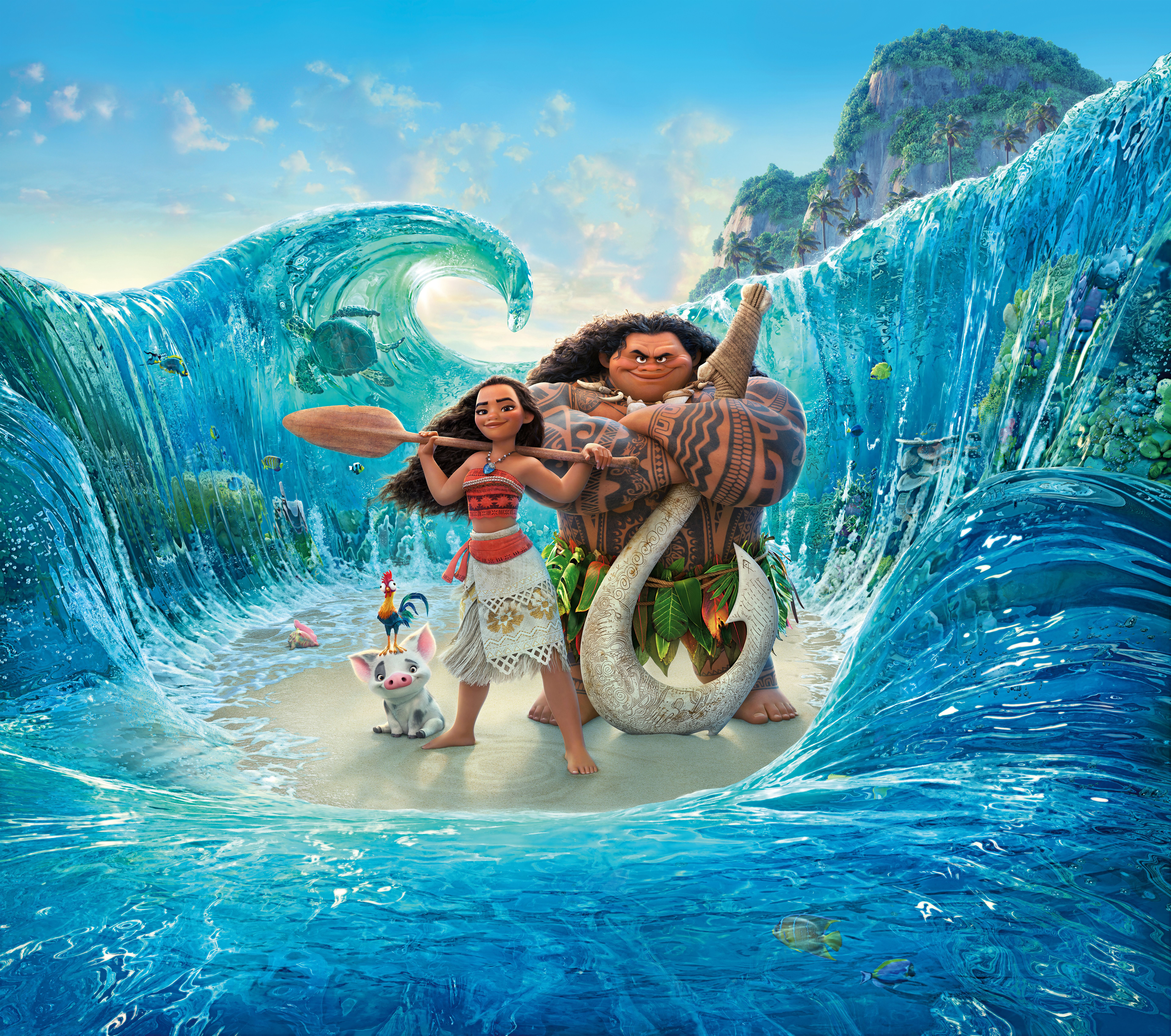 Moana e Maui, onde oceaniche, 7680x6794 4K, Desktop 4K