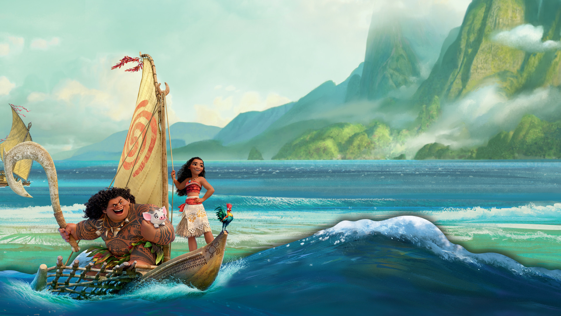 Moana e Maui in barca, 1920x1080 Full HD 1080p, PC