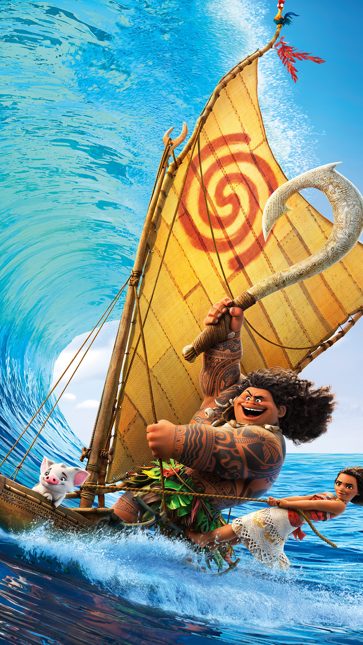Moana e Maui barca oceano, 1242x2208 Full HD Verticale, iPhone