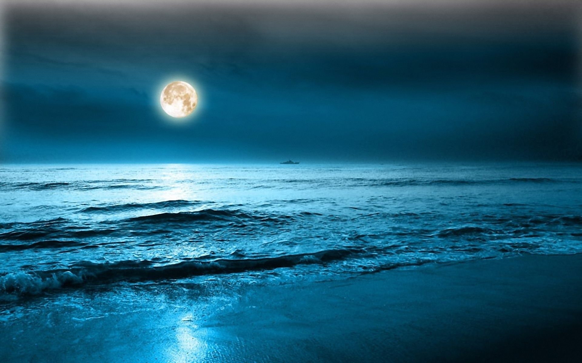 Oceano notturno con luna piena, 1920x1200 Full HD+ WUXGA, Desktop