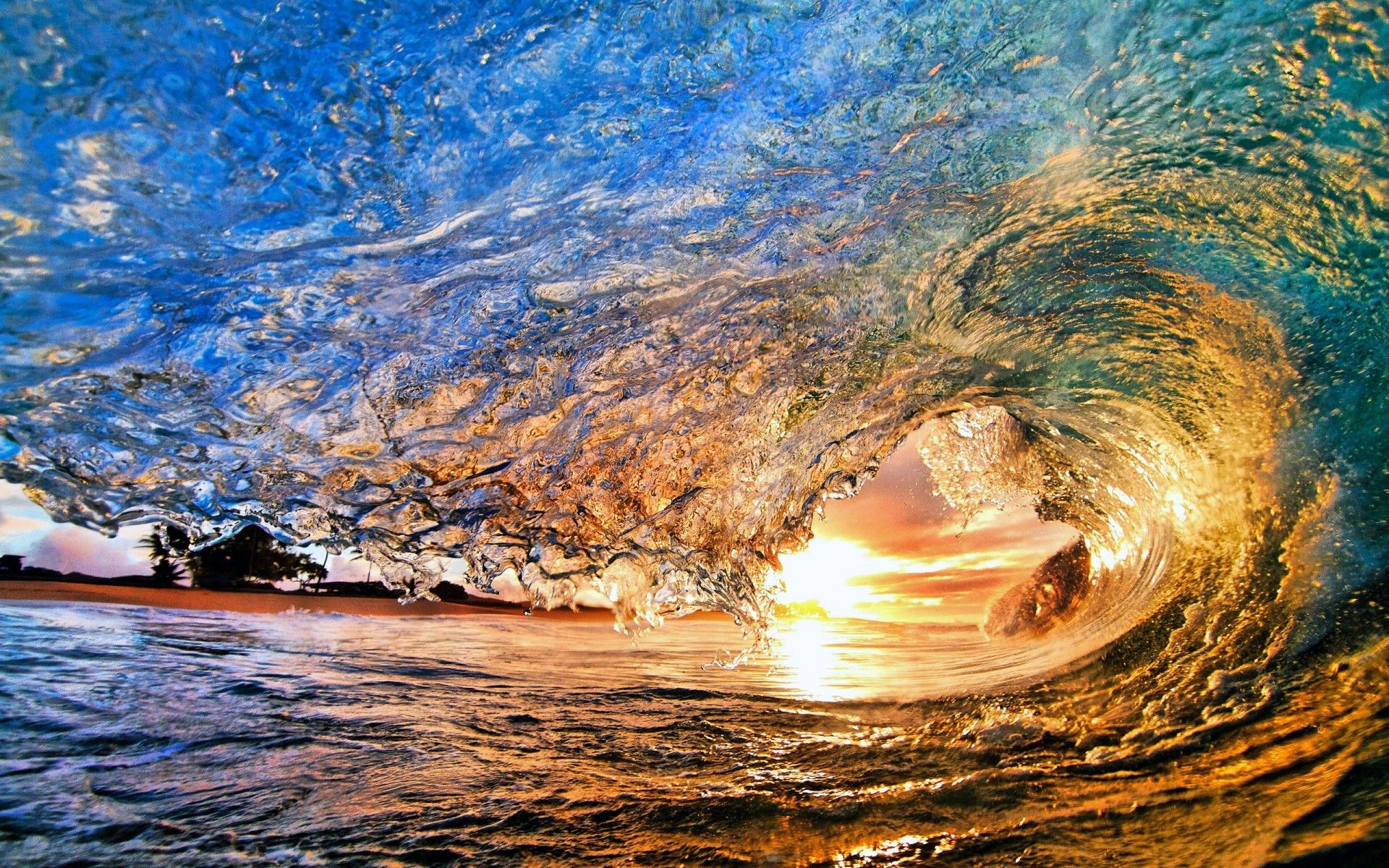 Onda oceanica al tramonto, 1920x1200 WUXGA, Desktop