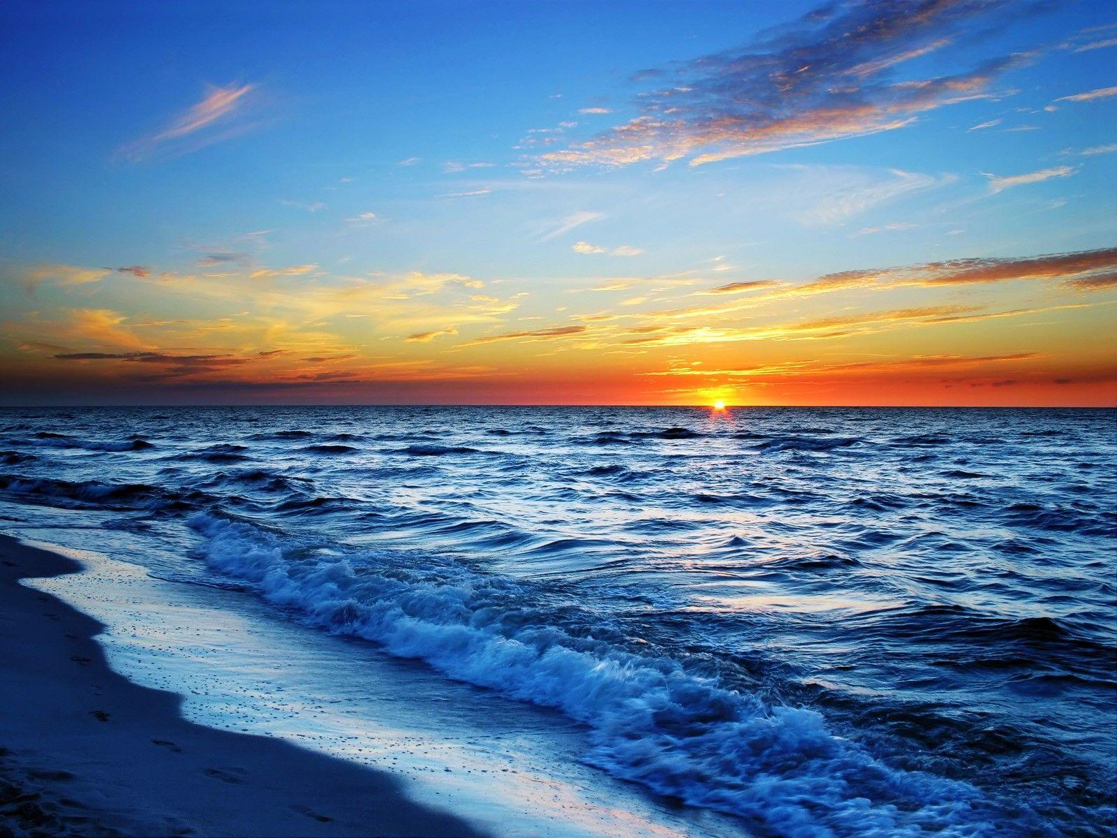 Tramonto sull'oceano, spiaggia, 1600x1200 900p, PC