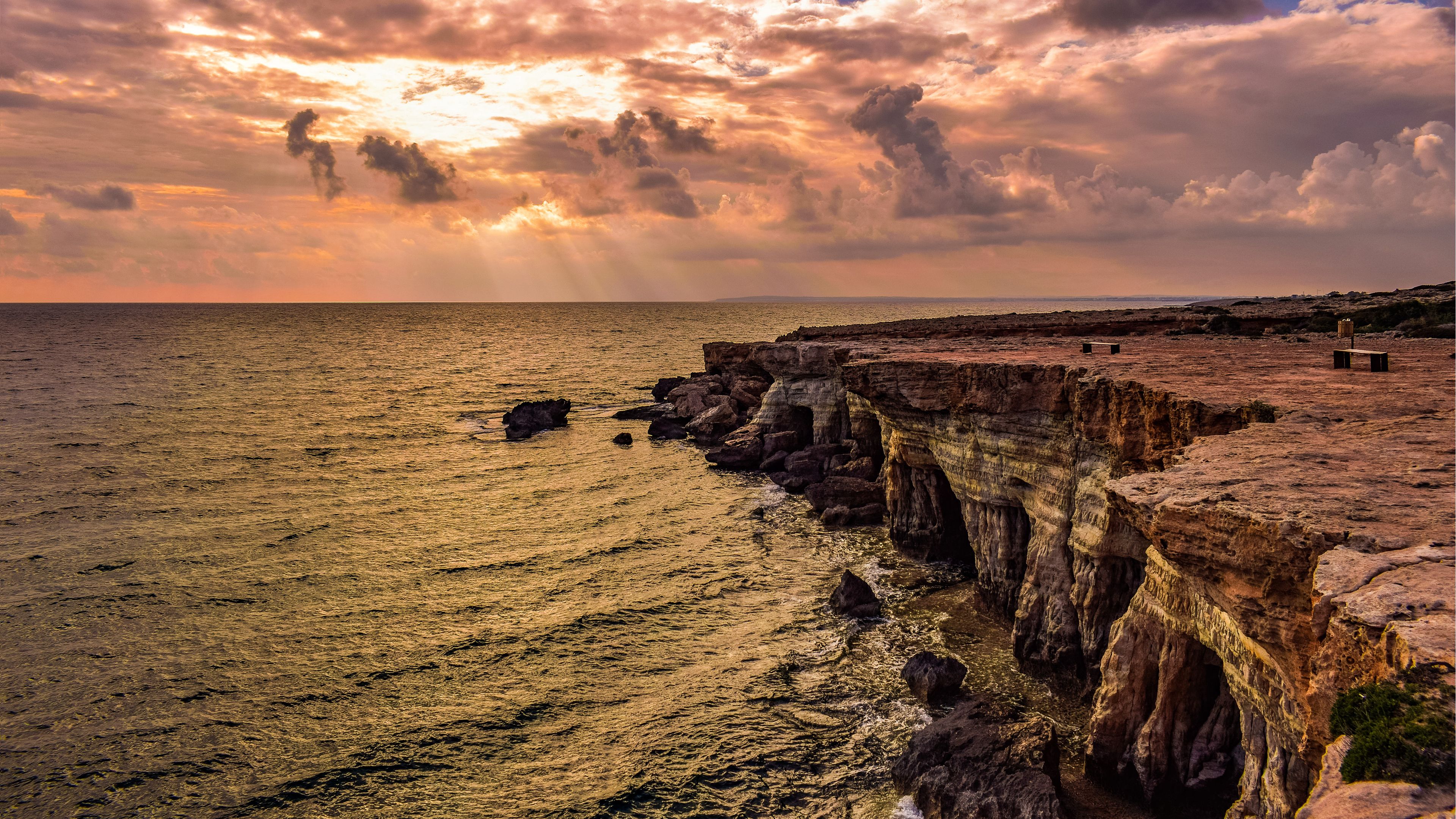 Scogliera costiera al tramonto, 3840x2160 4K Ultra HD, Desktop
