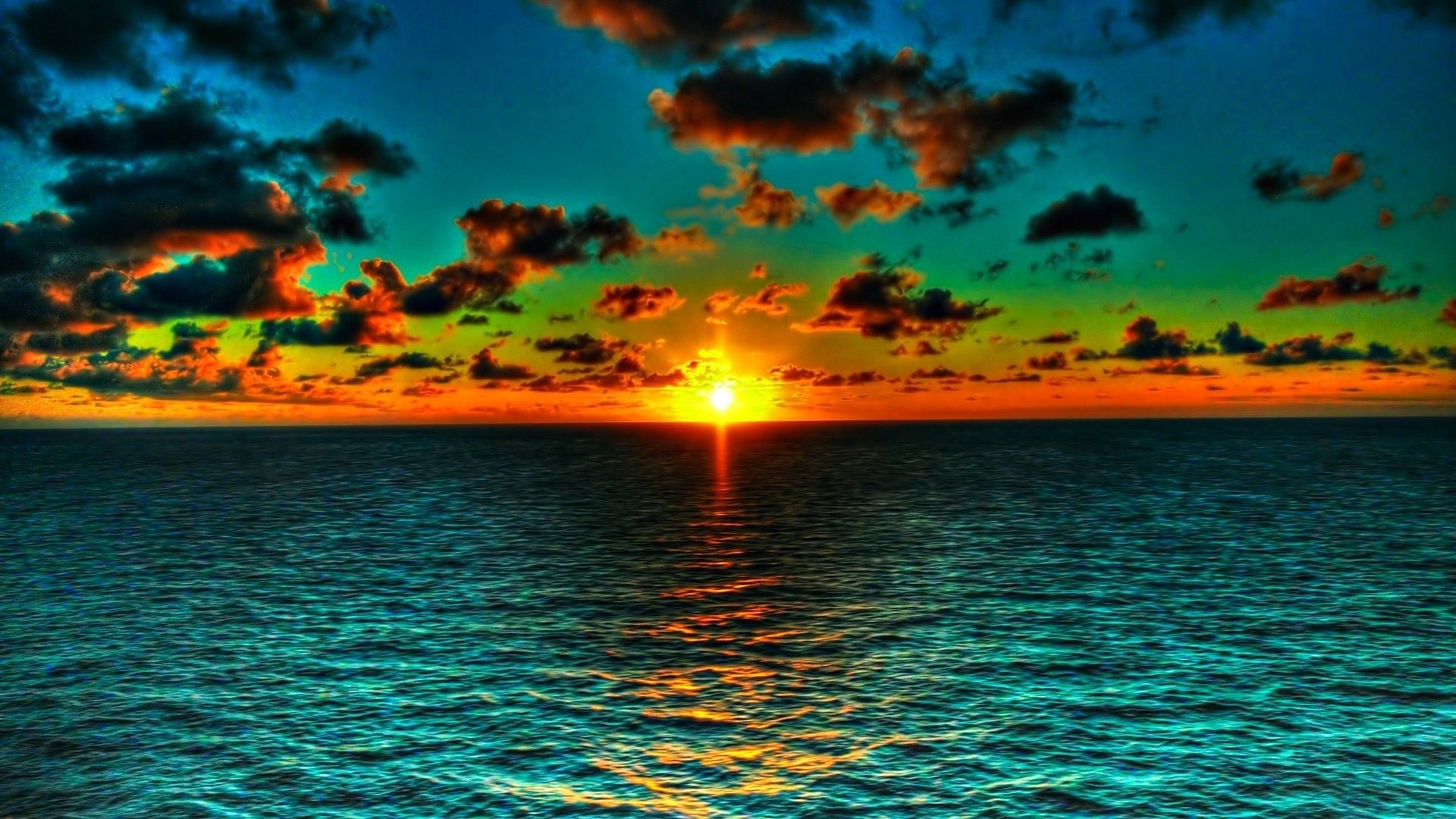 Tramonto sull'oceano colorato, 1920x1080 Full HD, PC Desktop