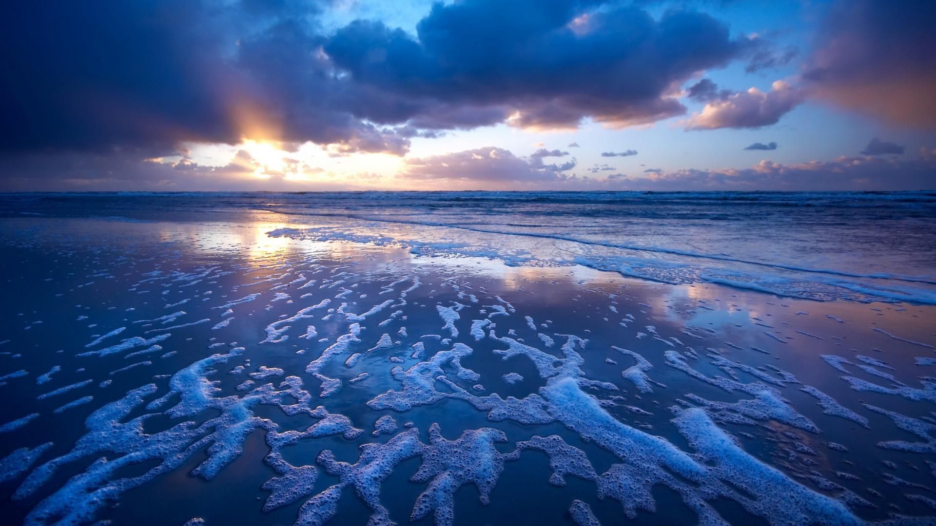 Oceano al tramonto blu, 1920x1080 Full HD, PC Desktop